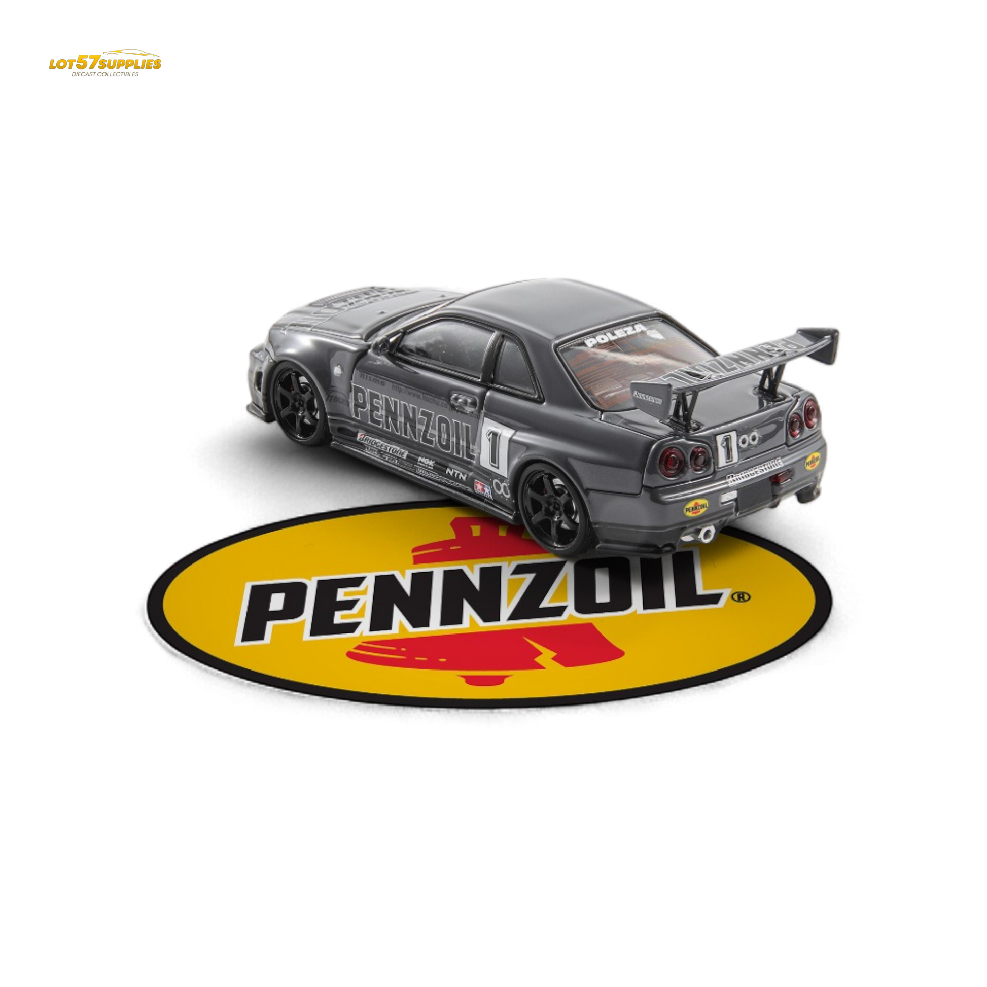 Fast Speed FS 1:64 Skyline GT-R R34 Nismo Z-Tune Pennzoil #1 – Grey (Foshan AIT Exhibition Edition) - Collectors World Toys