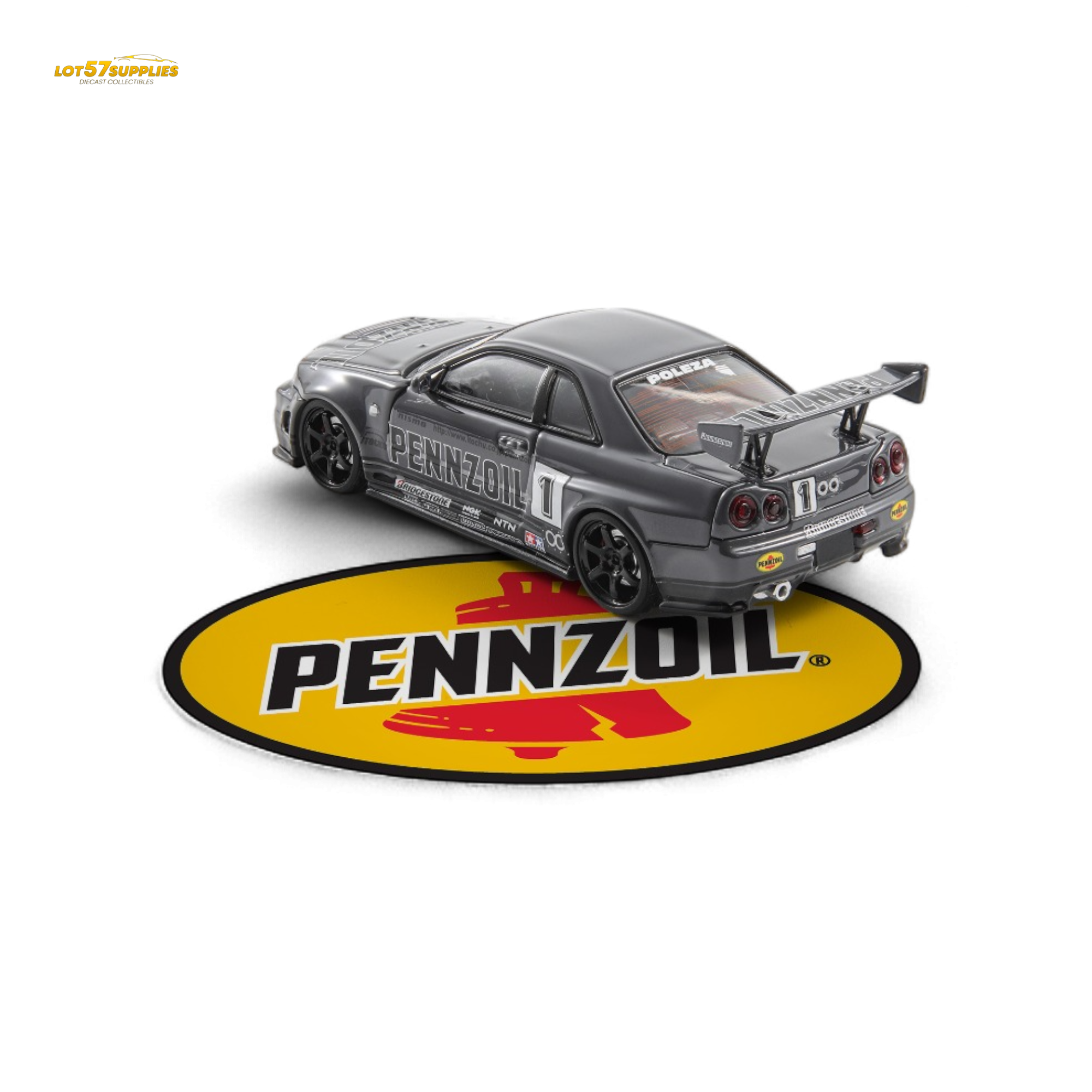 Fast Speed FS 1:64 Skyline GT-R R34 Nismo Z-Tune Pennzoil #1 – Grey (Foshan AIT Exhibition Edition) - Collectors World Toys