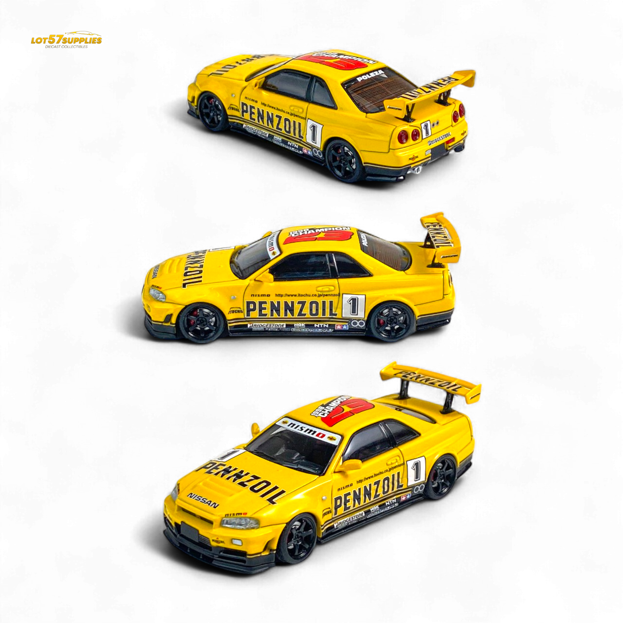 Fast Speed FS 1:64 Skyline GT-R R34 Nismo Z-Tune Pennzoil #1 – Yellow - Collectors World Toys Main image
