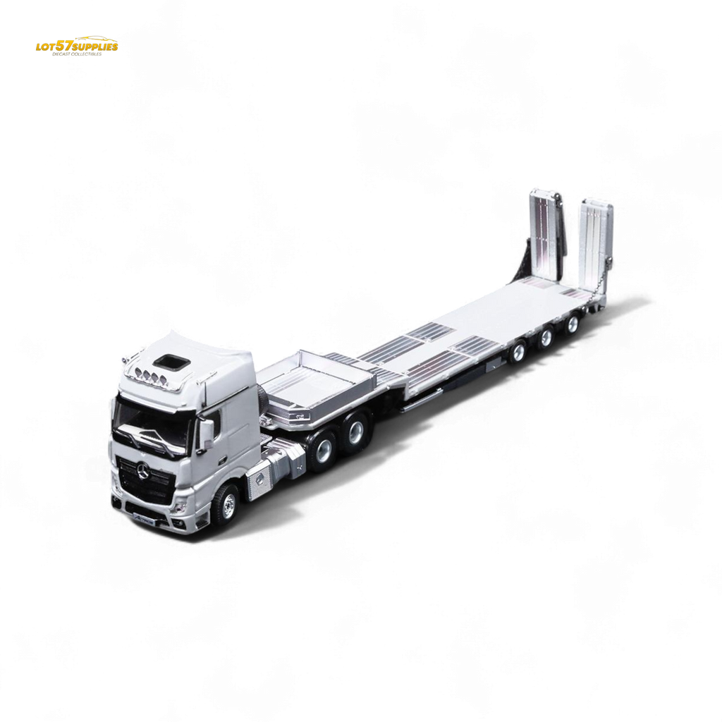 (Pre-Order) TimeMicro & Perka BENZ FLATBED TRANSPORT VEHICLE - White 1/64 - Collectors World Toys