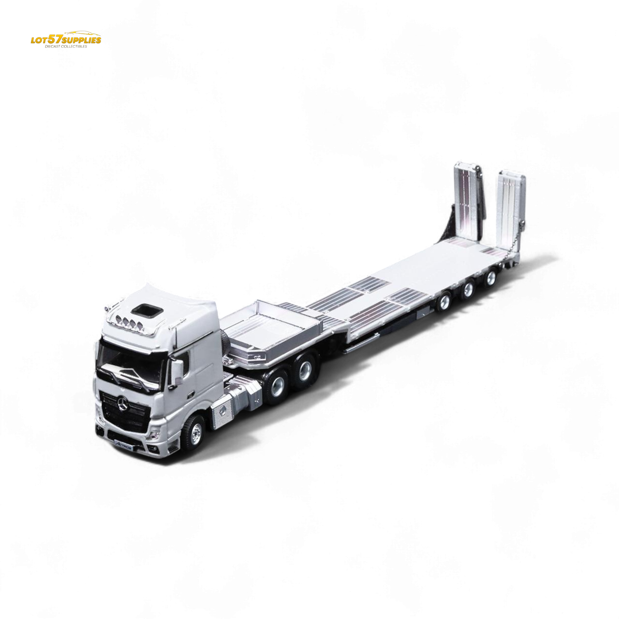 (Pre-Order) TimeMicro & Perka BENZ FLATBED TRANSPORT VEHICLE - White 1/64 - Collectors World Toys