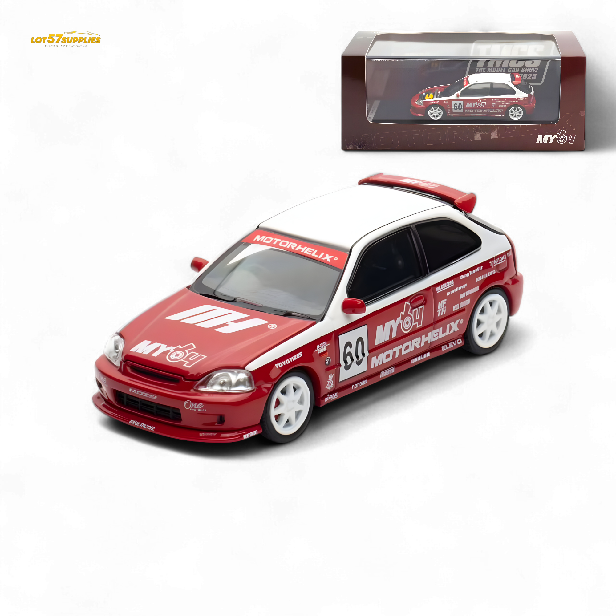 Motorhelix Honda Civic EK9 Malaysia Limited Edition - White - Red 1:64 Main image