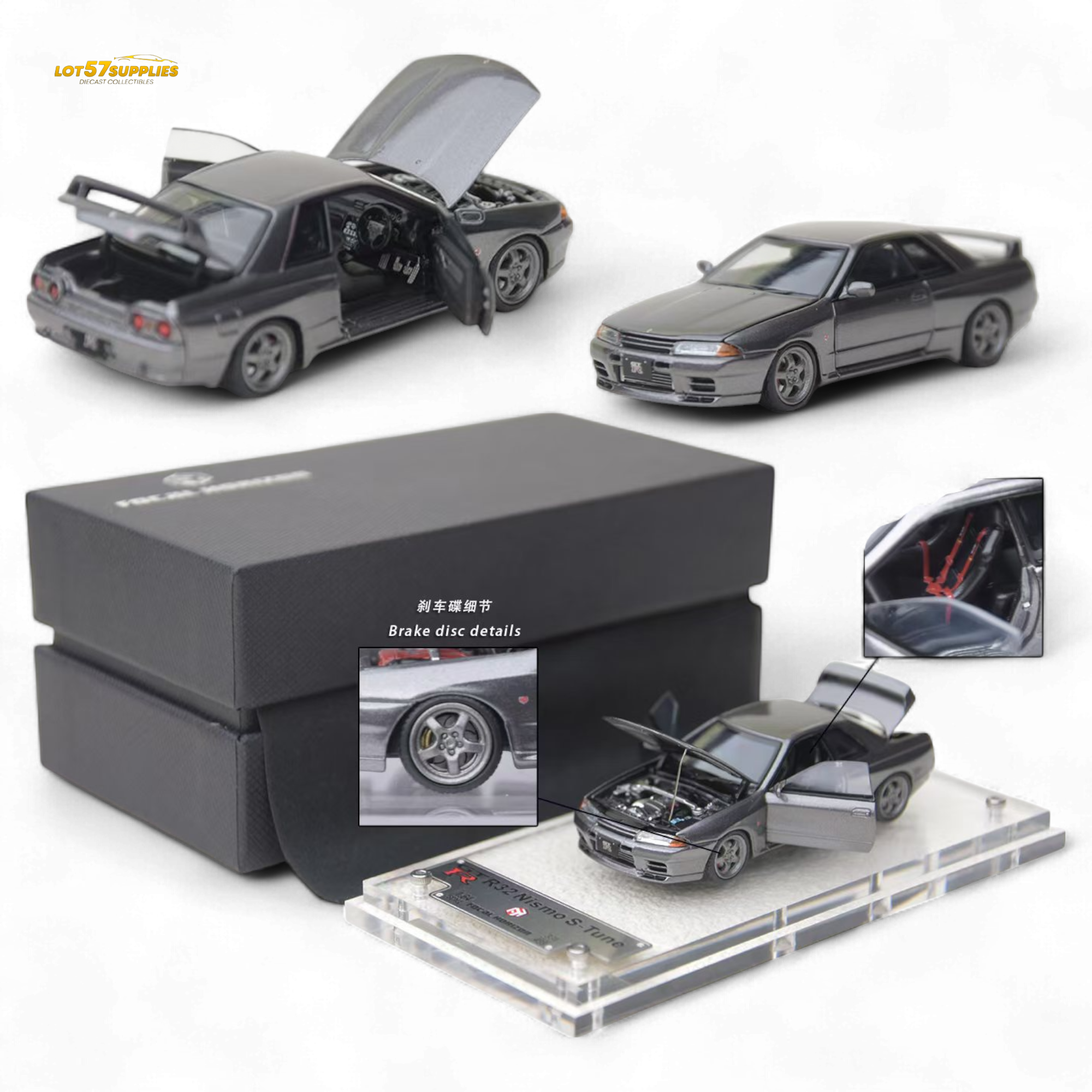 Focal Horizon Skyline GT-R 3rd Gen R32 Nismo S-Tune - Gun Grey - Fully Openable 1:64 Main image