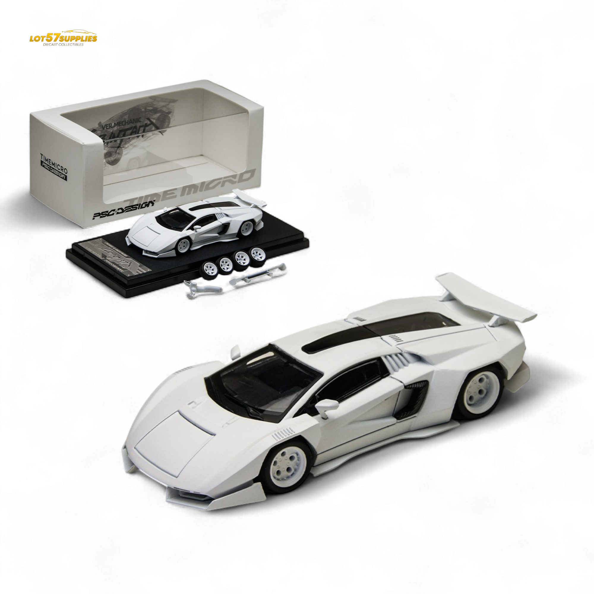 TimeMicro × PSC DESIGN 1/64 Countach V Ver. Mechanic PSC - White 1:64 - Collectors World Toys
