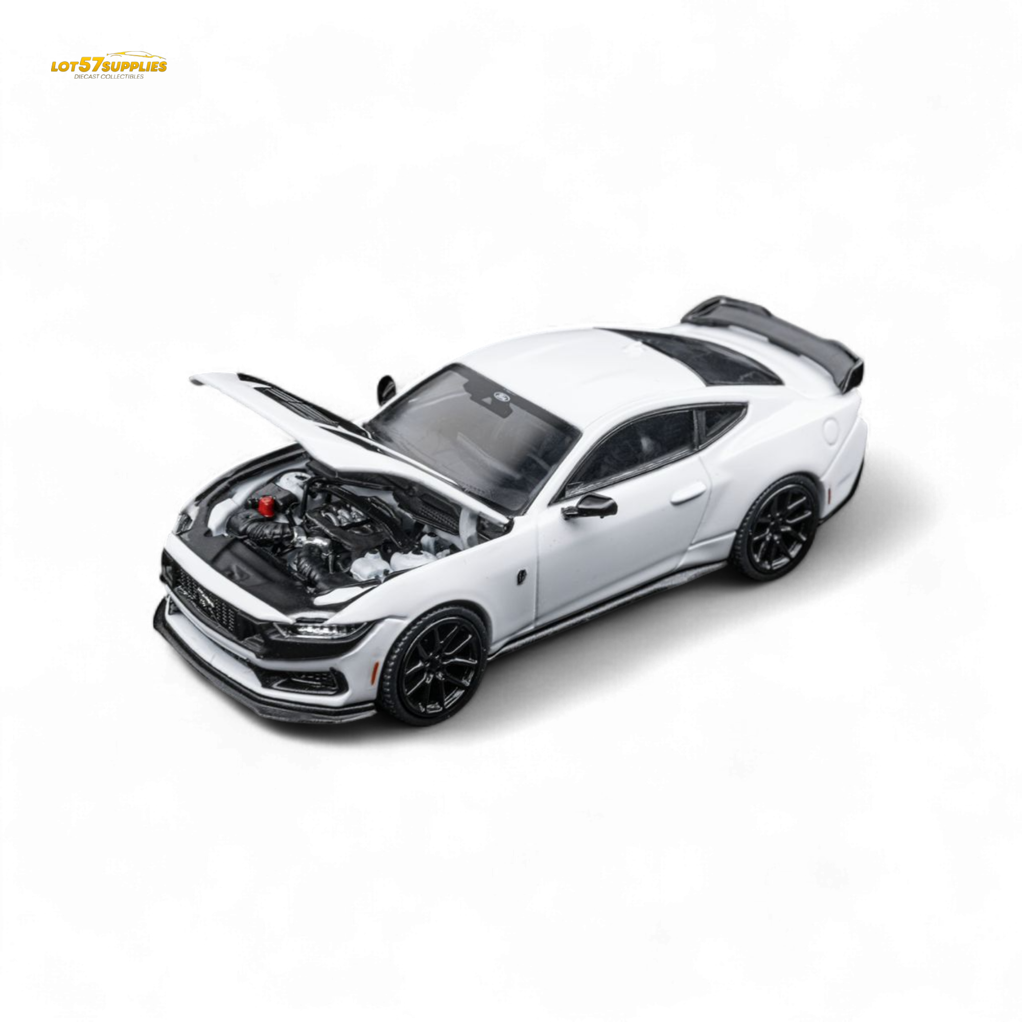 (Pre-Order) DCM Mustang Dark Horse - Crystal White - Black Wheels 1:64 - Collectors World Toys