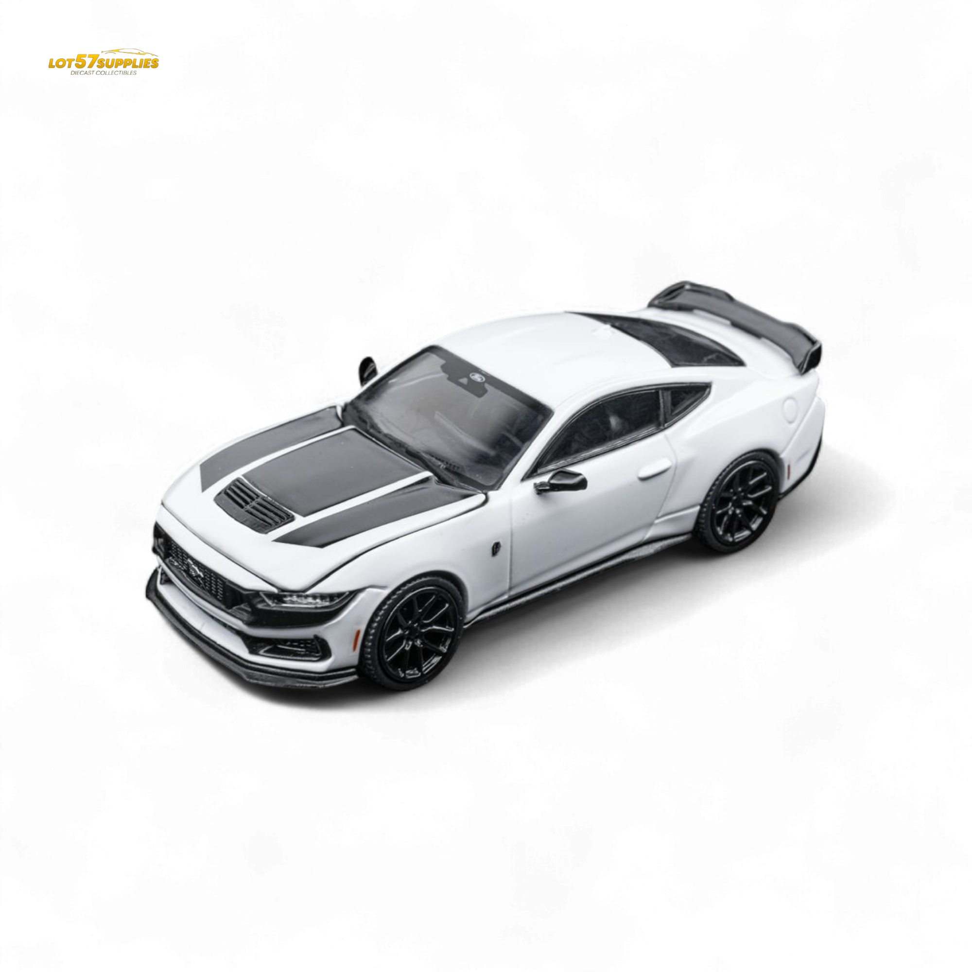 (Pre-Order) DCM Mustang Dark Horse - Crystal White - Black Wheels 1:64 - Collectors World Toys