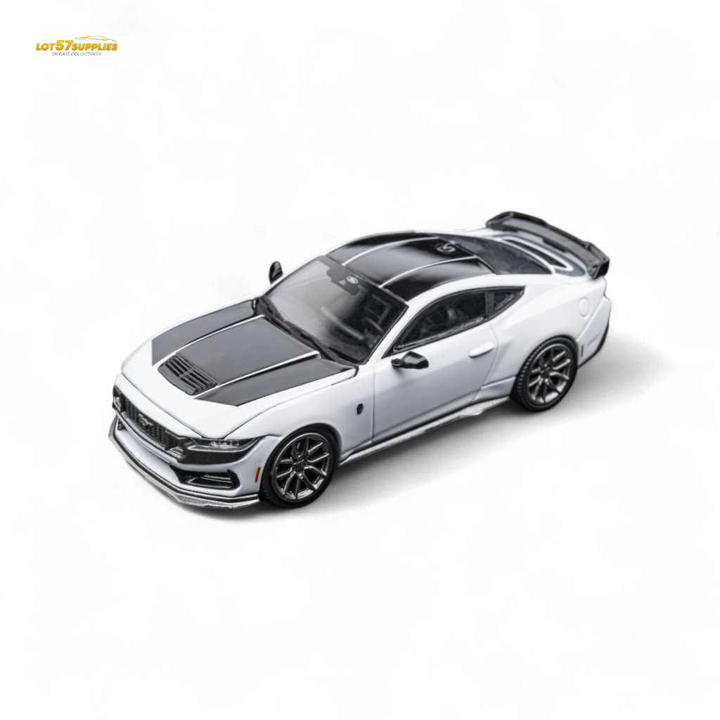 (Pre-Order) DCM Mustang Dark Horse - Crystal White - Titanium Wheels 1:64 - Collectors World Toys