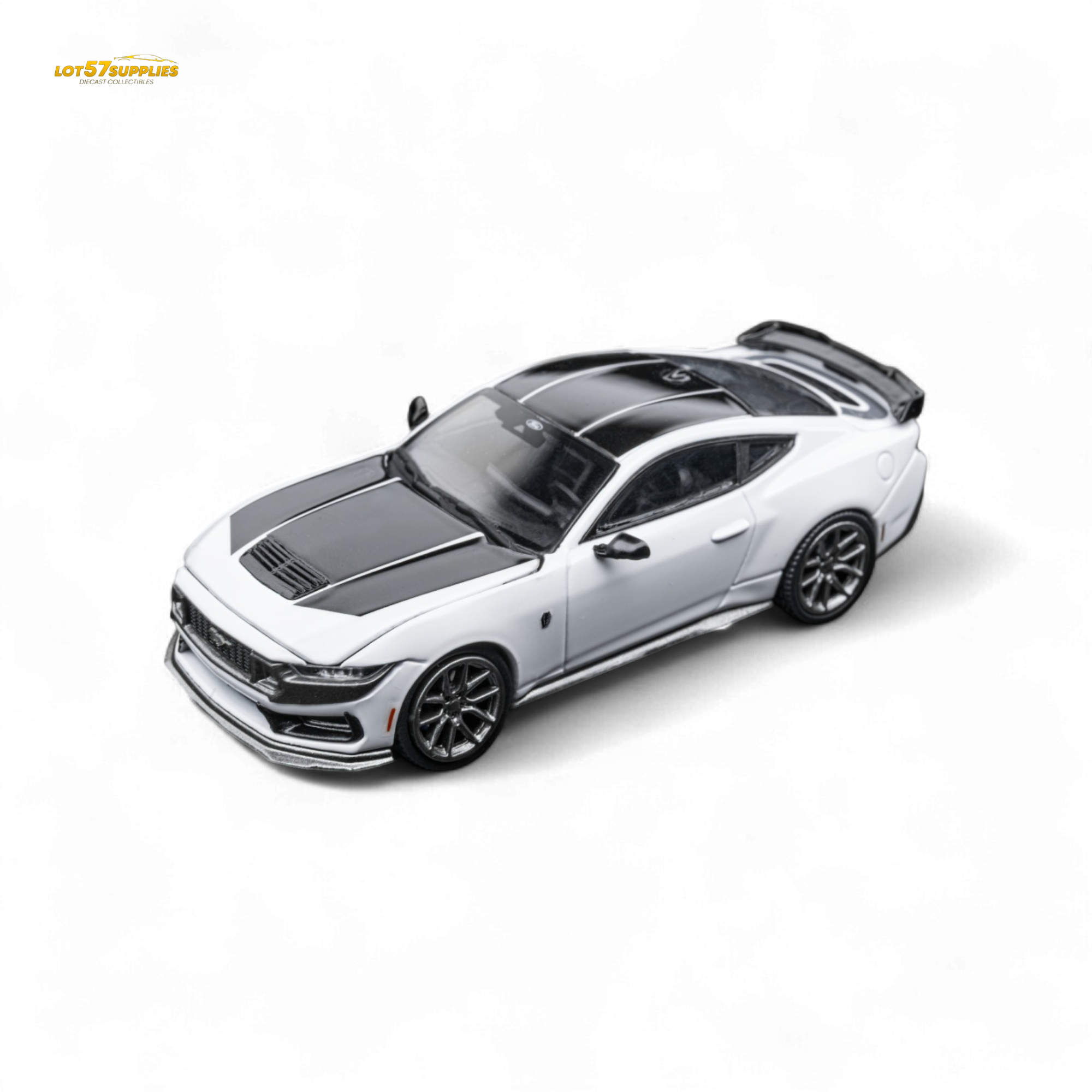 (Pre-Order) DCM Mustang Dark Horse - Crystal White - Titanium Wheels 1:64 - Collectors World Toys