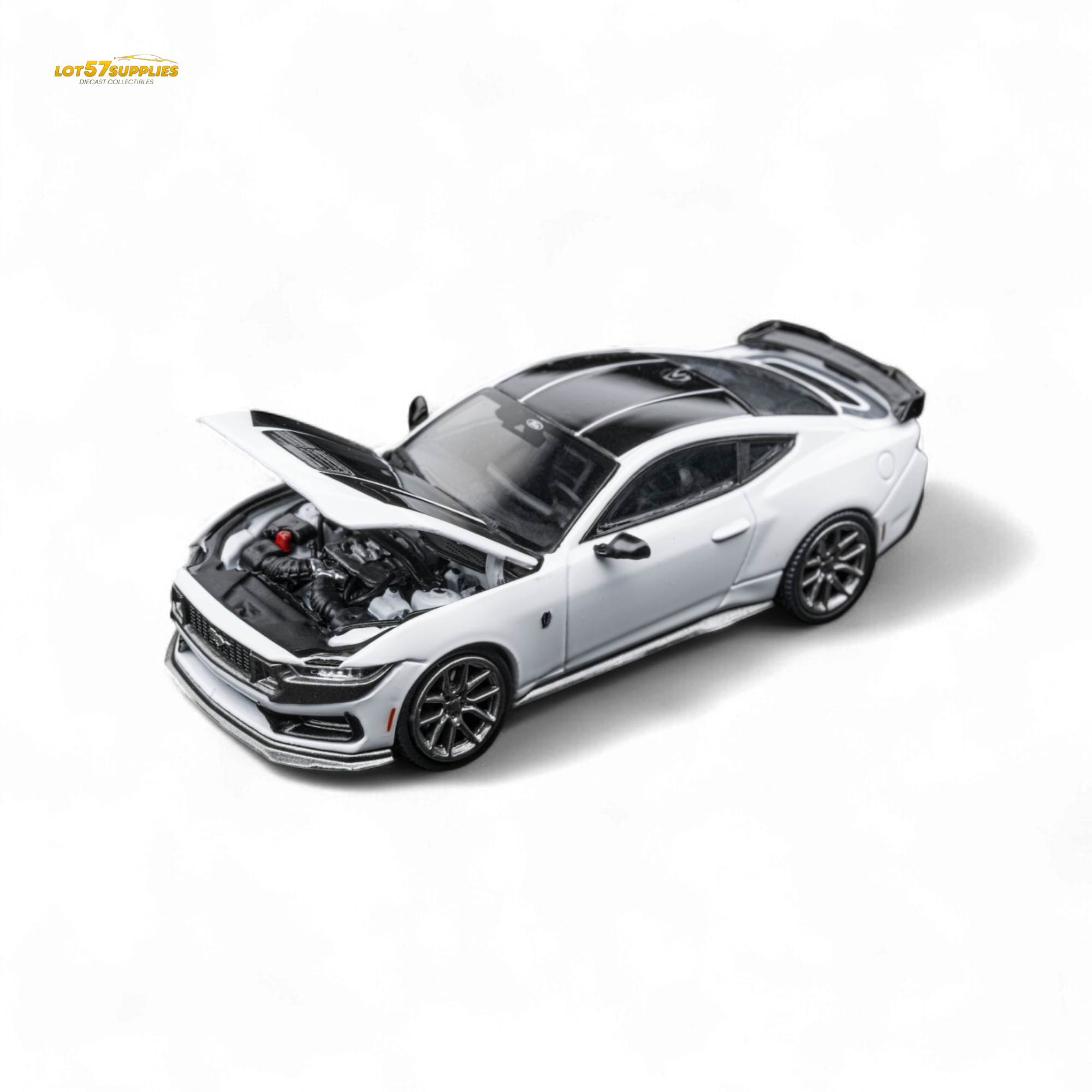 (Pre-Order) DCM Mustang Dark Horse - Crystal White - Titanium Wheels 1:64 - Collectors World Toys