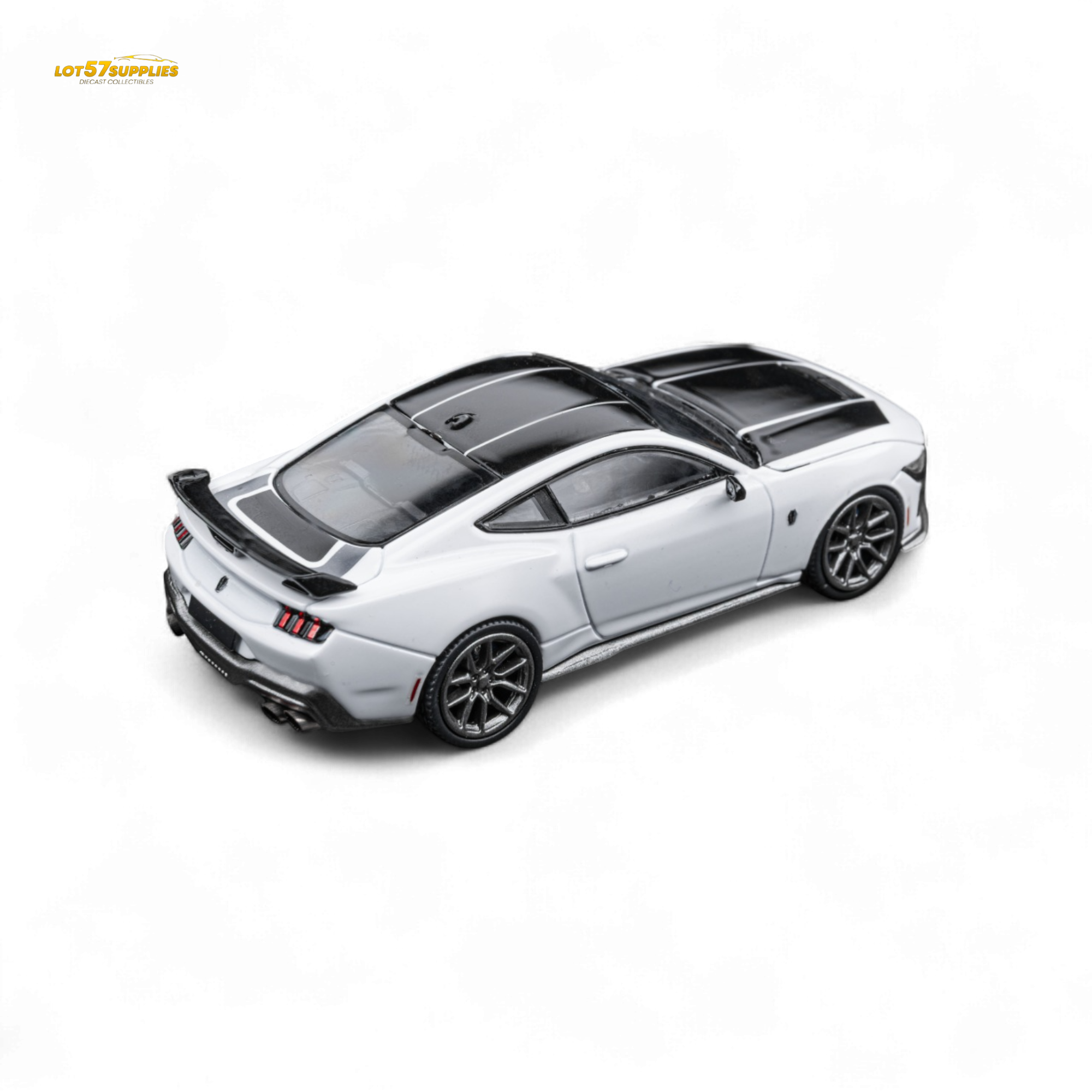 (Pre-Order) DCM Mustang Dark Horse - Crystal White - Titanium Wheels 1:64 - Collectors World Toys