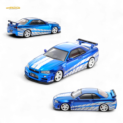 Fast Speed Skyline GT-R R34 Nismo Z-Tune - Blue with Silver Stripes 1:64
