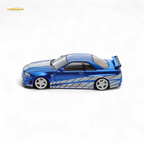 Fast Speed Skyline GT-R R34 Nismo Z-Tune - Blue with Silver Stripes 1:64