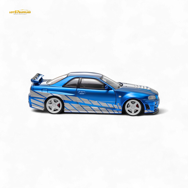Fast Speed Skyline GT-R R34 Nismo Z-Tune - Blue with Silver Stripes 1:64