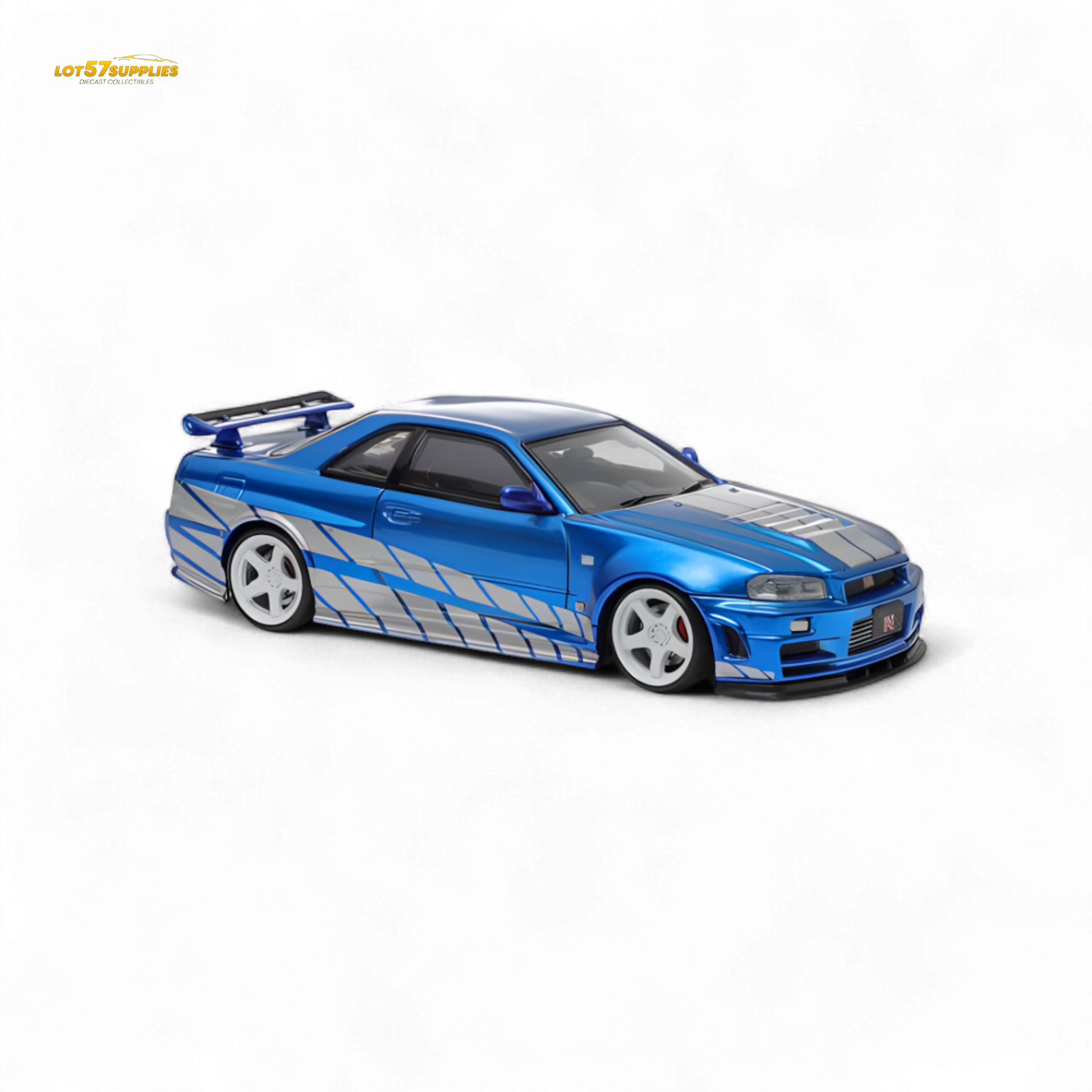 Fast Speed Skyline GT-R R34 Nismo Z-Tune - Blue with Silver Stripes 1:64