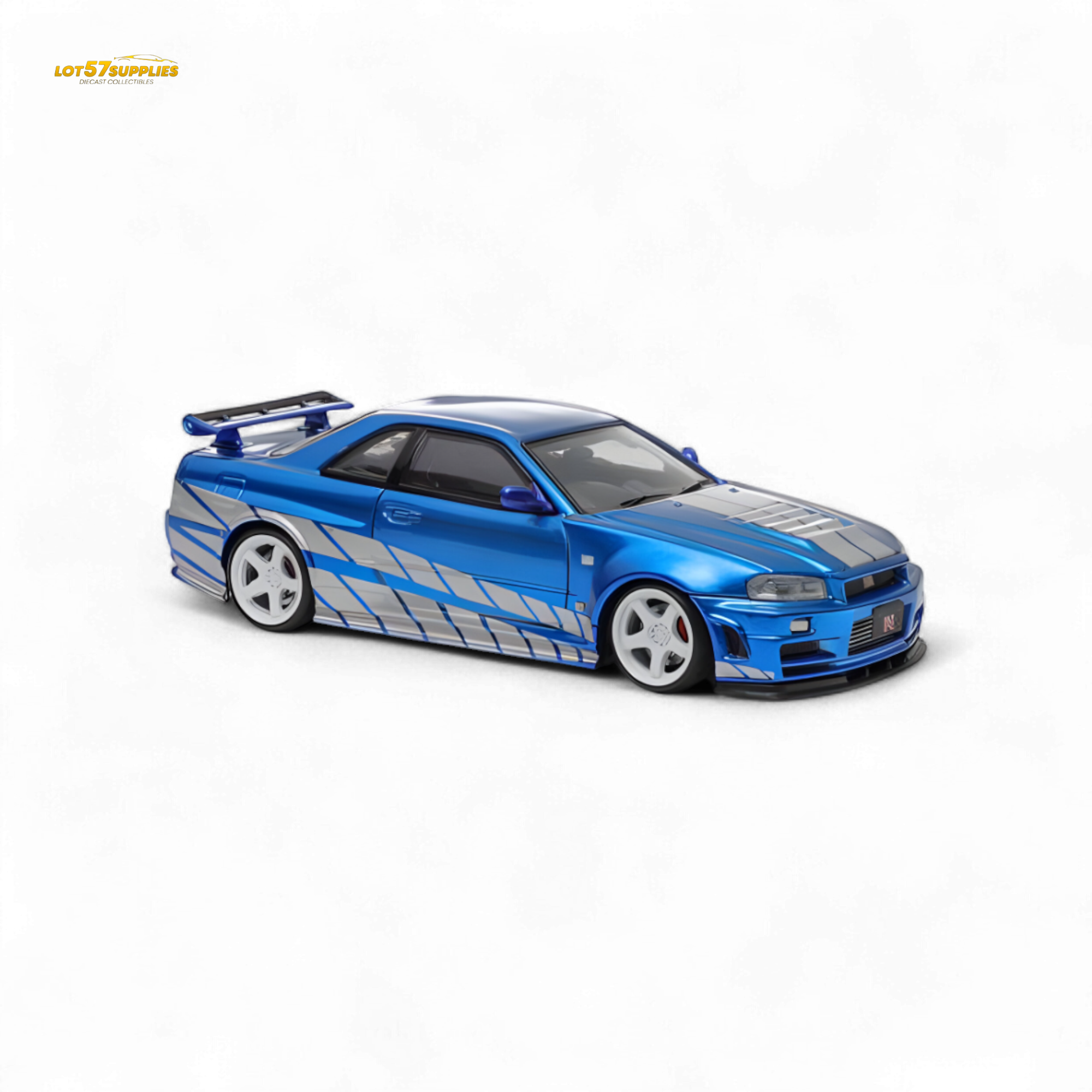 Fast Speed Skyline GT-R R34 Nismo Z-Tune - Blue with Silver Stripes 1:64