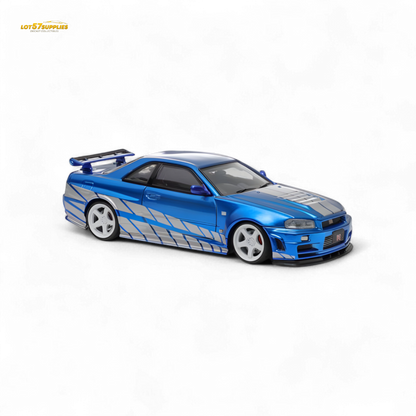 Fast Speed Skyline GT-R R34 Nismo Z-Tune - Blue with Silver Stripes 1:64