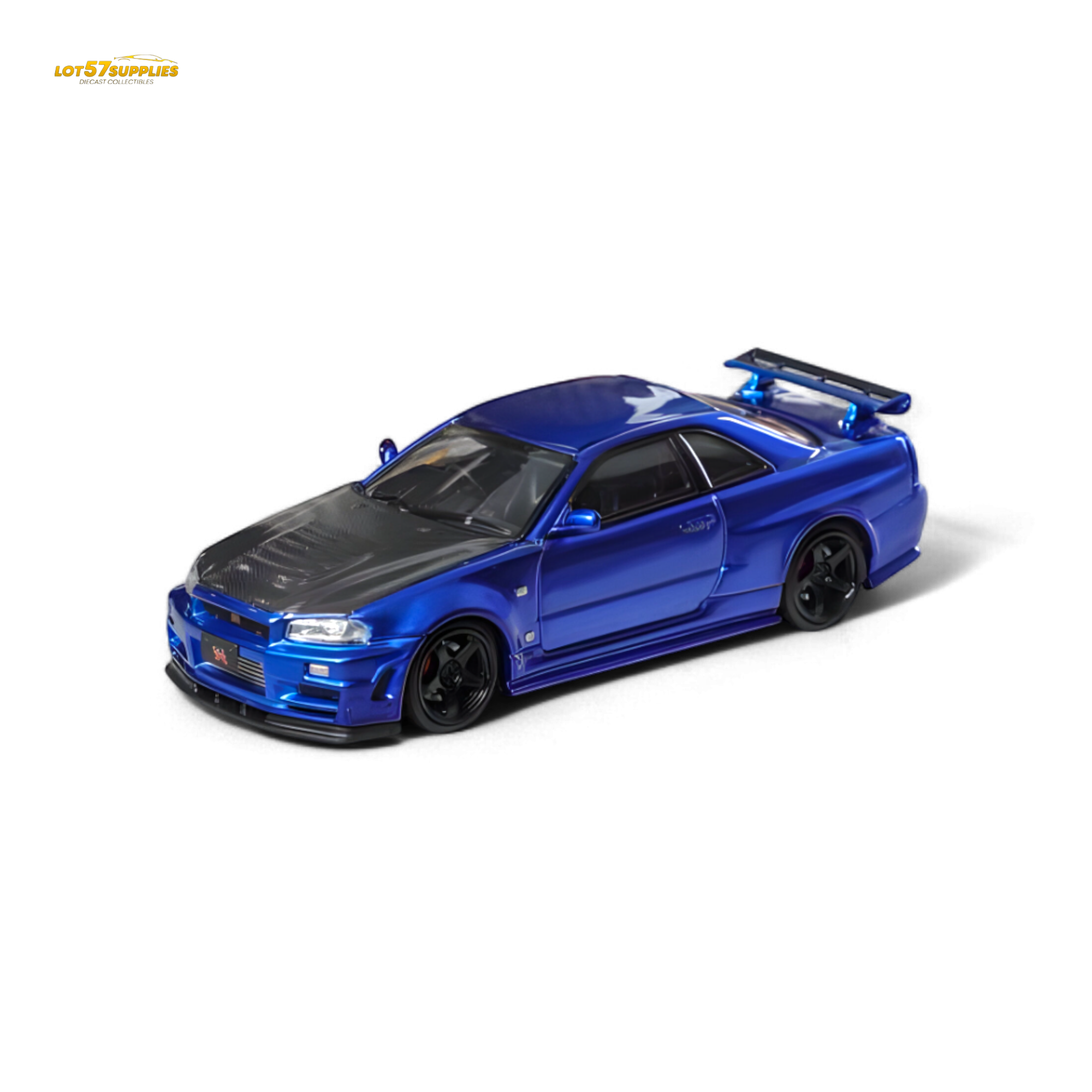 Fuji Skyline R34 GT-R Nismo Z-Tune - Bayside Blue with Carbon Hood 1:64 Main image