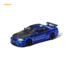 Fuji Skyline R34 GT-R Nismo Z-Tune - Bayside Blue with Carbon Hood 1:64