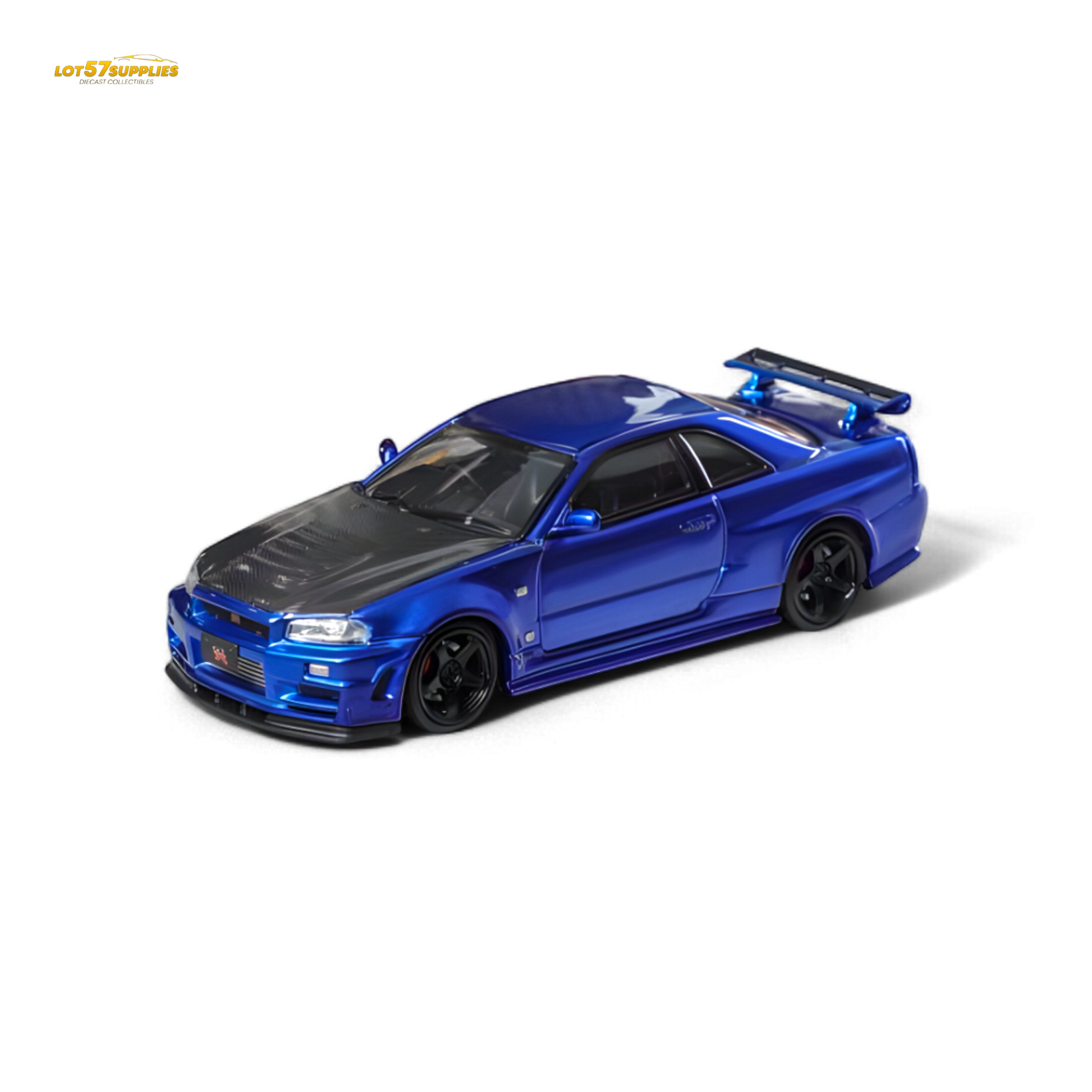 Fuji Skyline R34 GT-R Nismo Z-Tune - Bayside Blue with Carbon Hood 1:64
