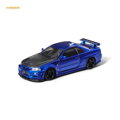 Fuji Skyline R34 GT-R Nismo Z-Tune - Bayside Blue with Carbon Hood 1:64