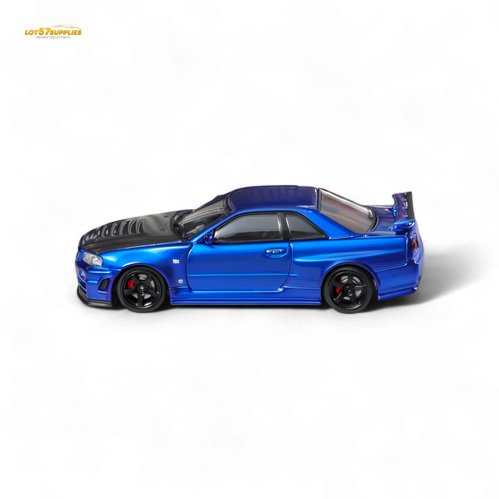 Fuji Skyline R34 GT-R Nismo Z-Tune - Bayside Blue with Carbon Hood 1:64