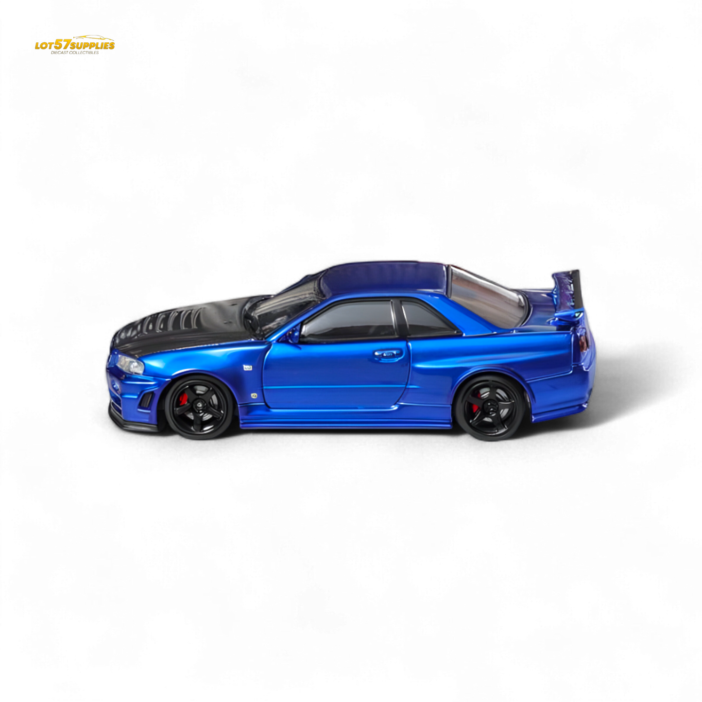 Fuji Skyline R34 GT-R Nismo Z-Tune - Bayside Blue with Carbon Hood 1:64