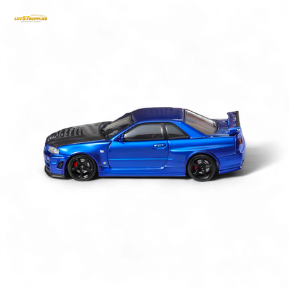 Fuji Skyline R34 GT-R Nismo Z-Tune - Bayside Blue with Carbon Hood 1:64