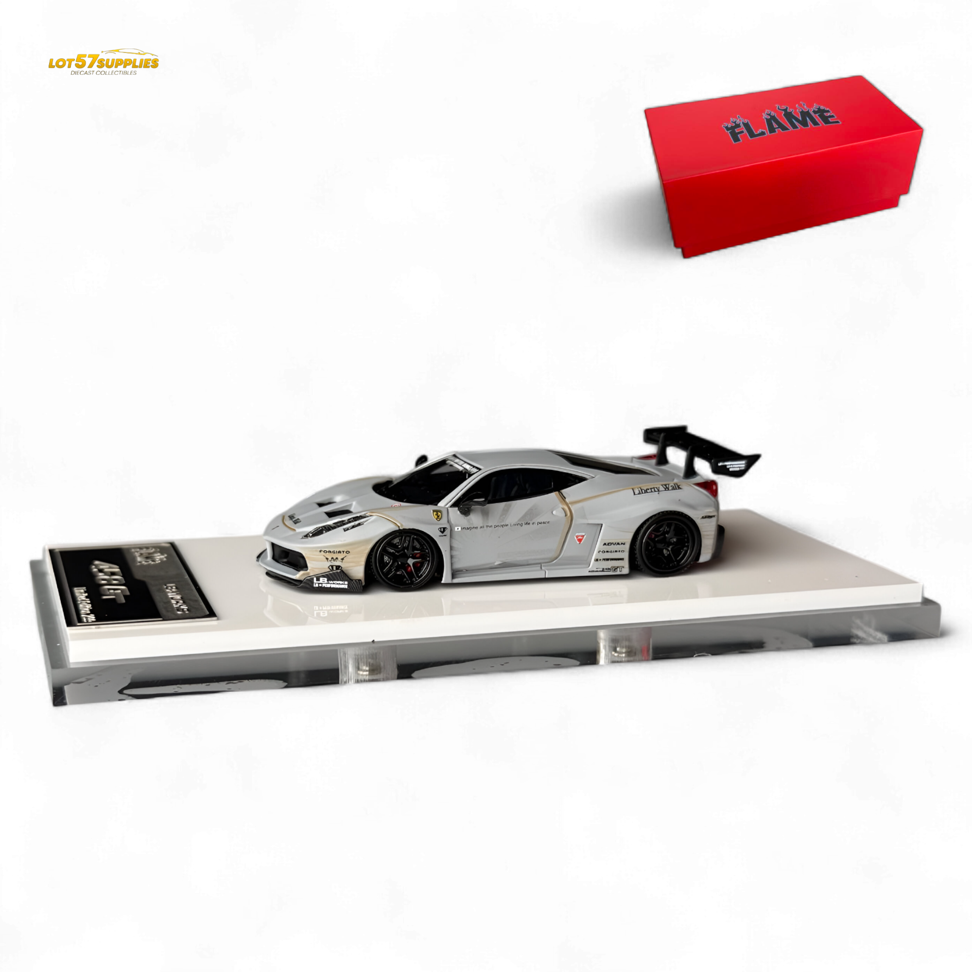 Flame Supercar LB458GT LB Wide-Body - Matte Grey 1:64 Resin Main image