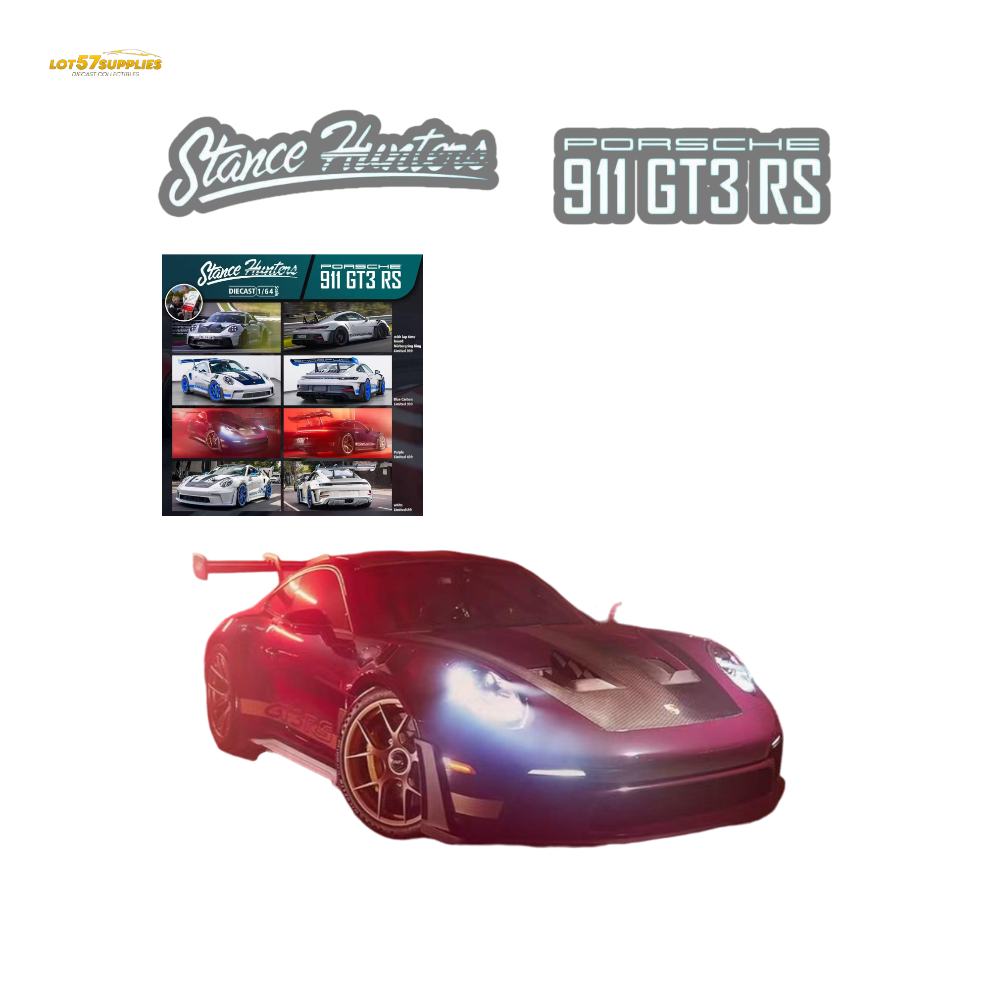 (Pre-Order) Stance Hunters Porsche 911 GT3 RS - Purple 1:64