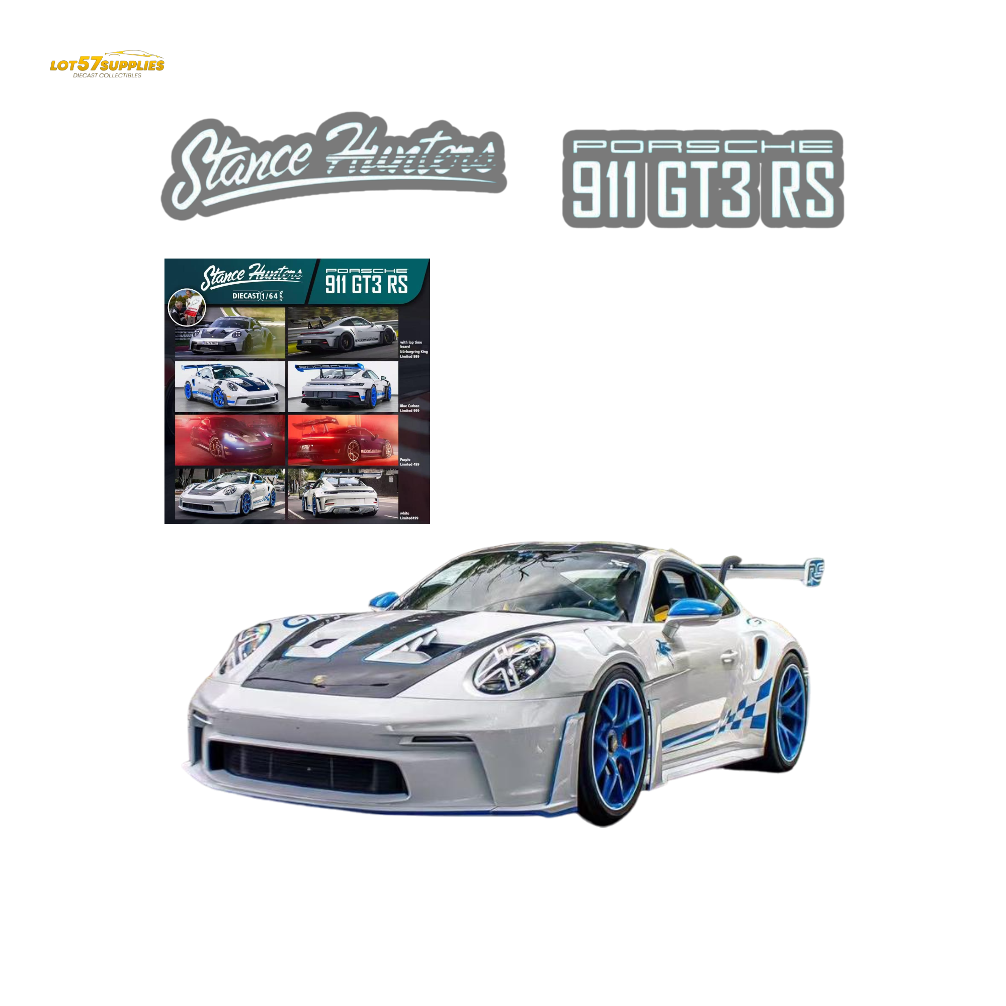 (Pre-Order) Stance Hunters Porsche 911 GT3 RS - White 1:64 Main image