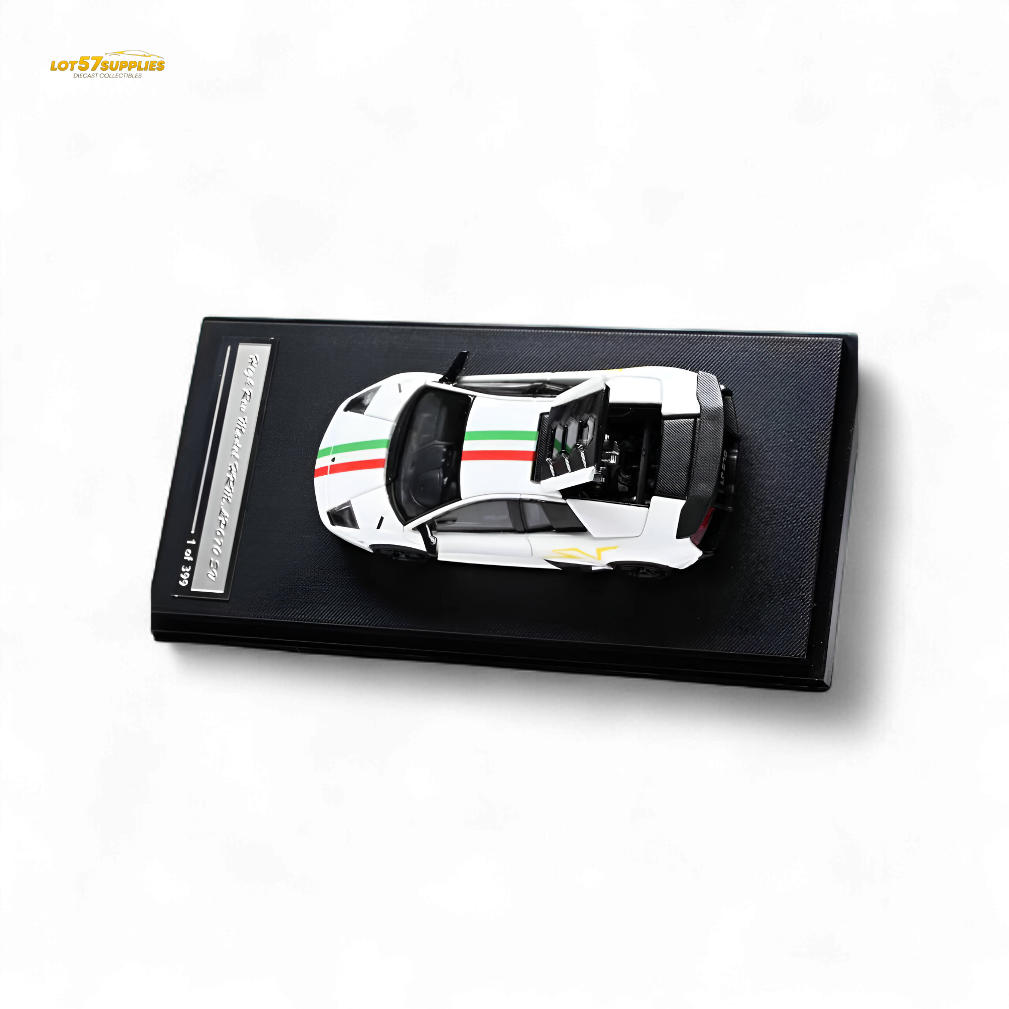 High Rev Model Lamborghini Murcielago LP670-4 SV - White Italian Stripes 1:64