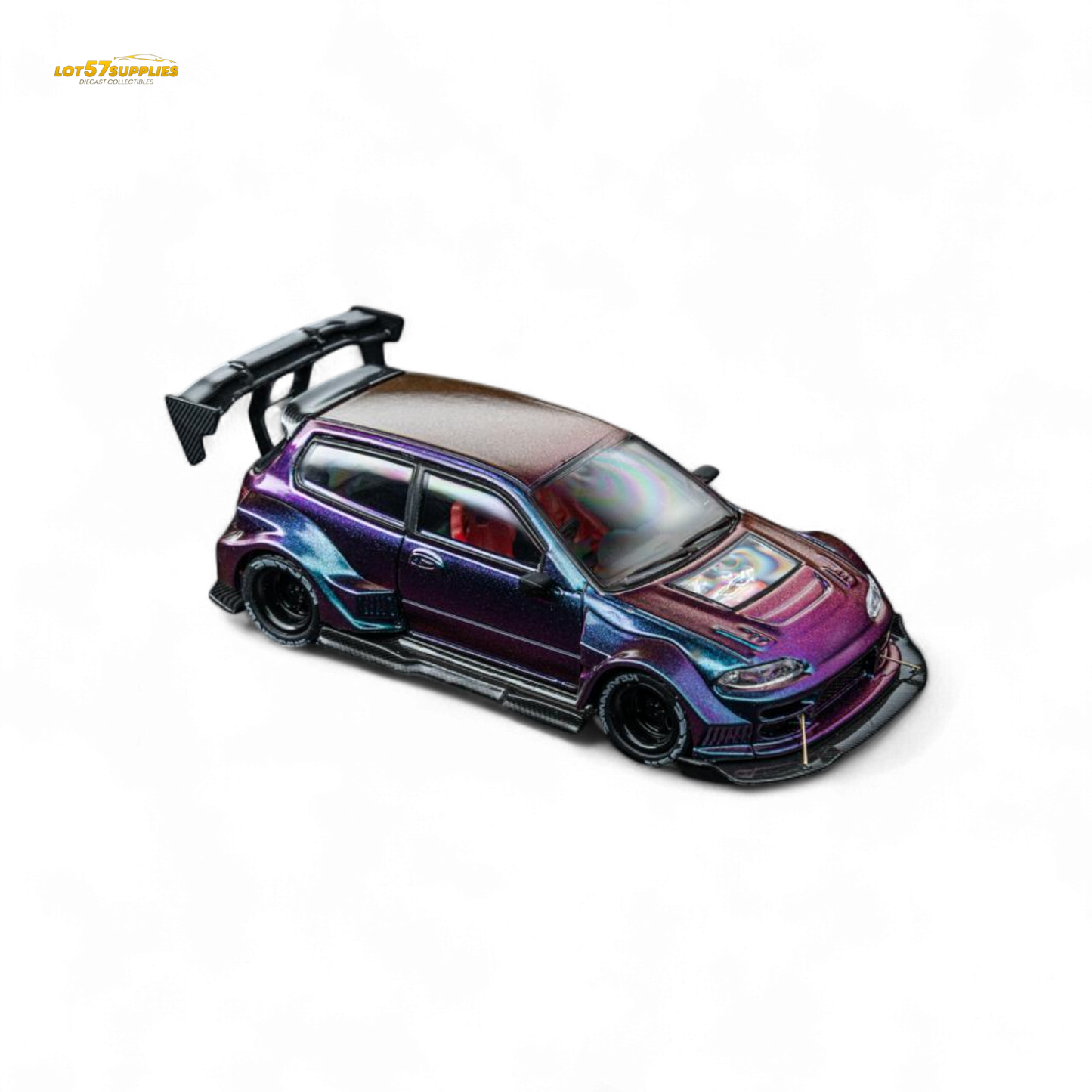 DCM Kevmannz 1996 EG6 Hatchback Black Wheels - Chameleon - Short Spoiler 1:64