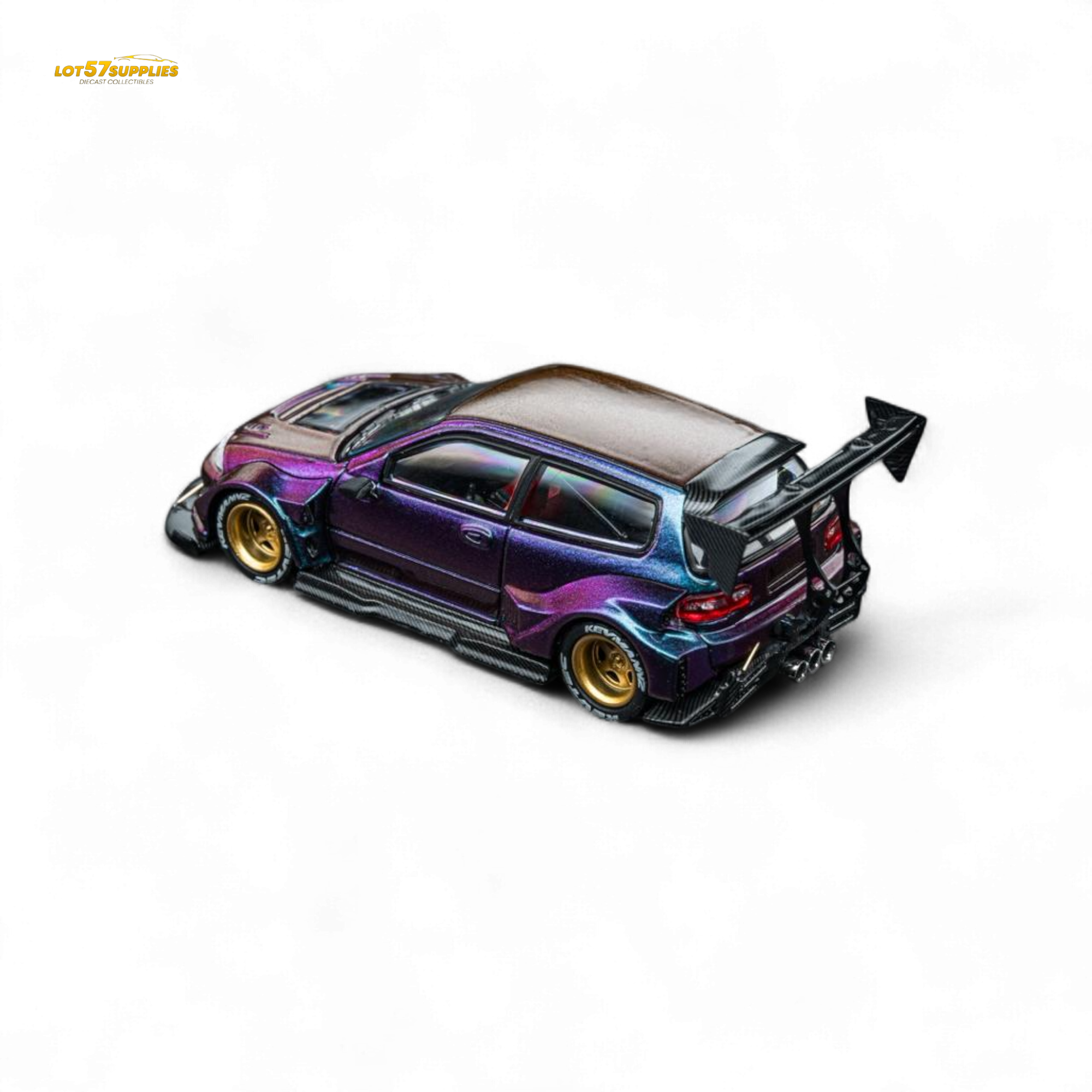 DCM Kevmannz 1996 EG6 Hatchback Gold Wheels - Chameleon - Long Spoiler 1:64
