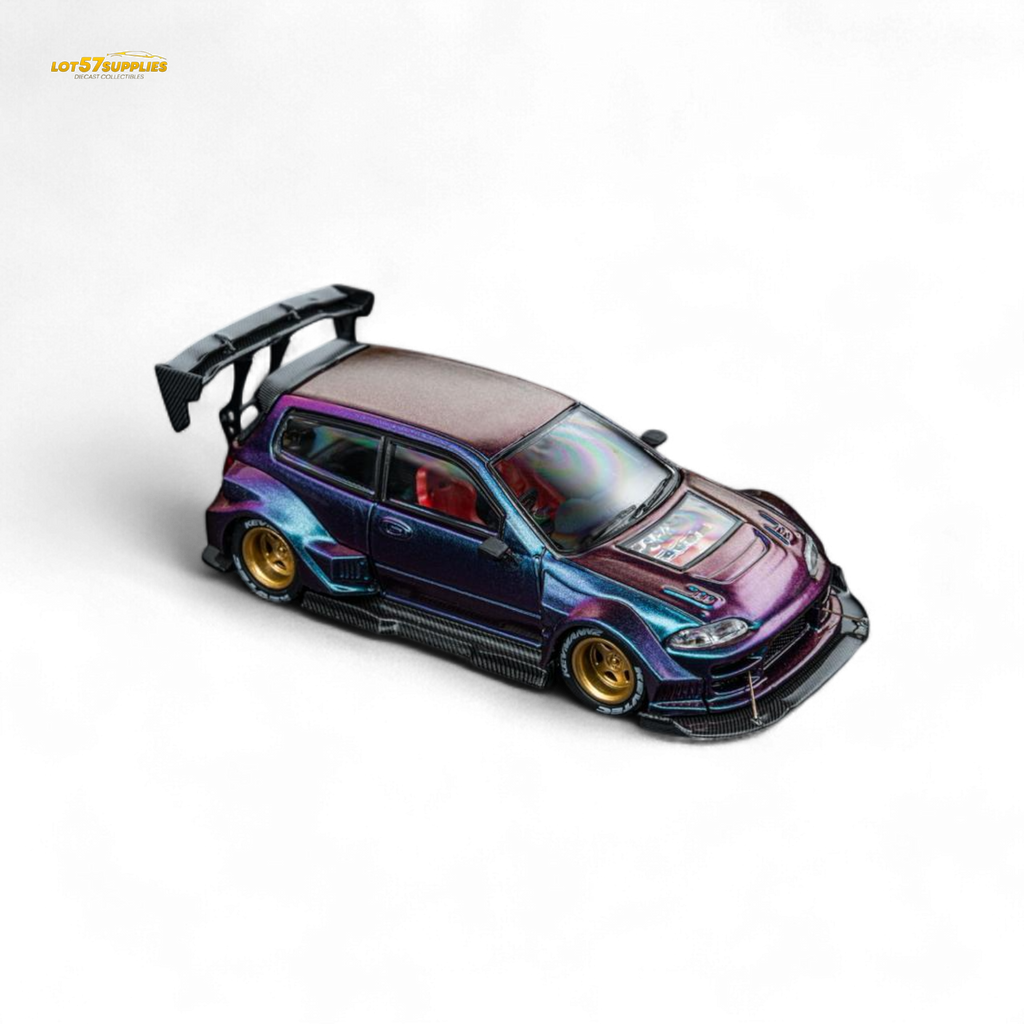 DCM Kevmannz 1996 EG6 Hatchback Gold Wheels - Chameleon - Long Spoiler 1:64