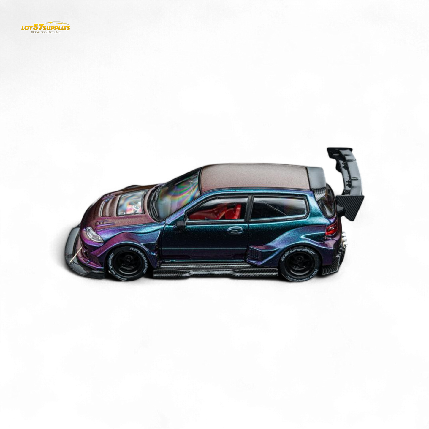 DCM Kevmannz 1996 EG6 Hatchback Black Wheels - Chameleon - Short Spoiler 1:64