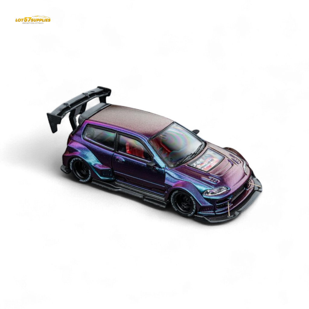 DCM Kevmannz 1996 EG6 Hatchback Black Wheels - Chameleon - Short Spoiler 1:64