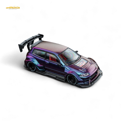 DCM Kevmannz 1996 EG6 Hatchback Black Wheels - Chameleon - Short Spoiler 1:64