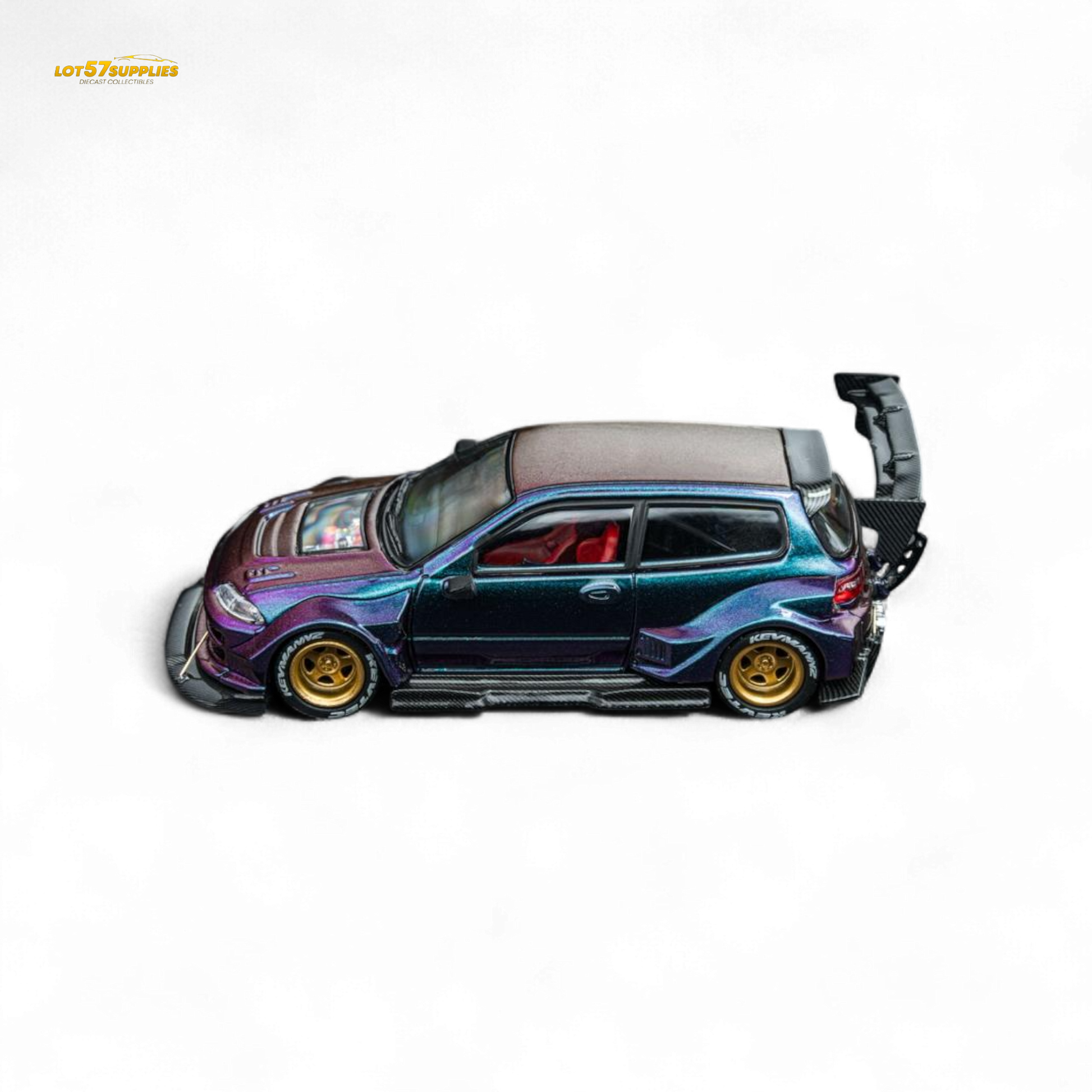 DCM Kevmannz 1996 EG6 Hatchback Gold Wheels - Chameleon - Long Spoiler 1:64