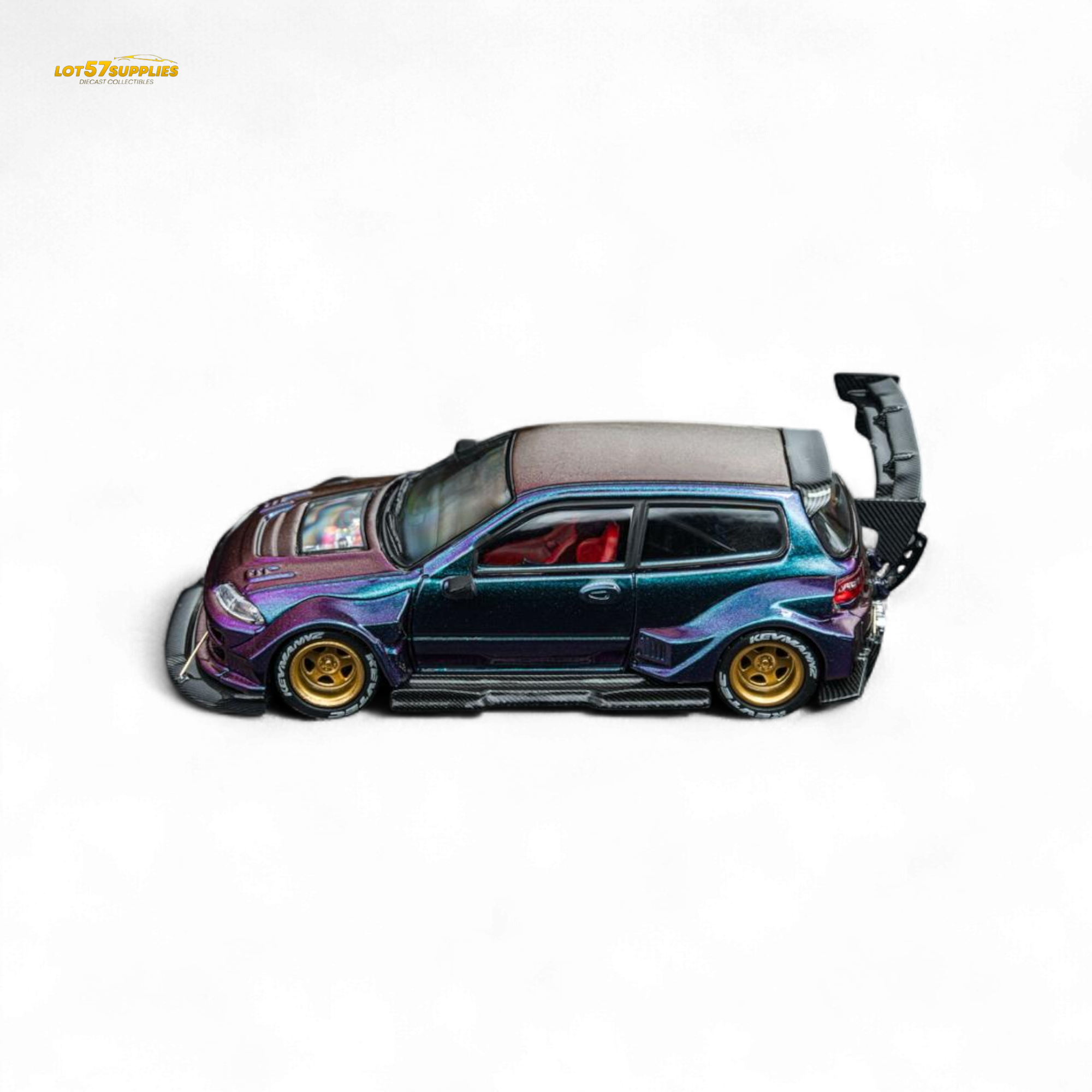 DCM Kevmannz 1996 EG6 Hatchback Gold Wheels - Chameleon - Long Spoiler 1:64