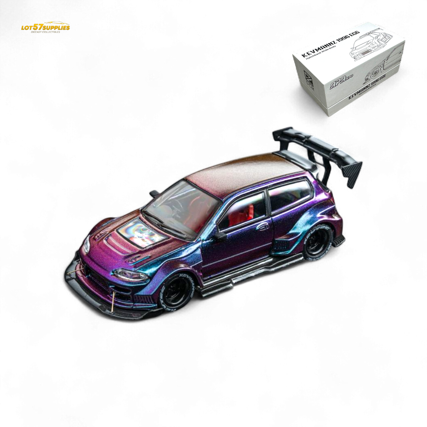 DCM Kevmannz 1996 EG6 Hatchback Black Wheels - Chameleon - Short Spoiler 1:64