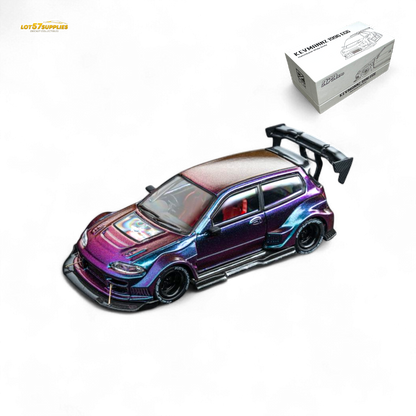 DCM Kevmannz 1996 EG6 Hatchback Black Wheels - Chameleon - Short Spoiler 1:64