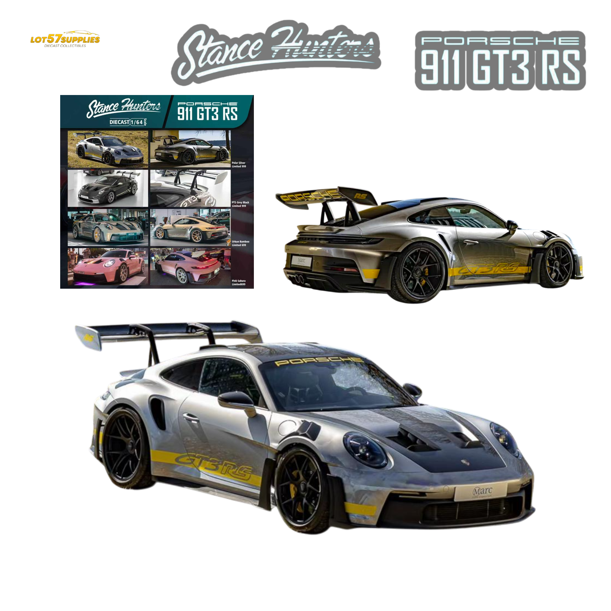 (Pre-Order) Stance Hunters Porsche 911 GT3 RS (992) - Polar Silver 1:64