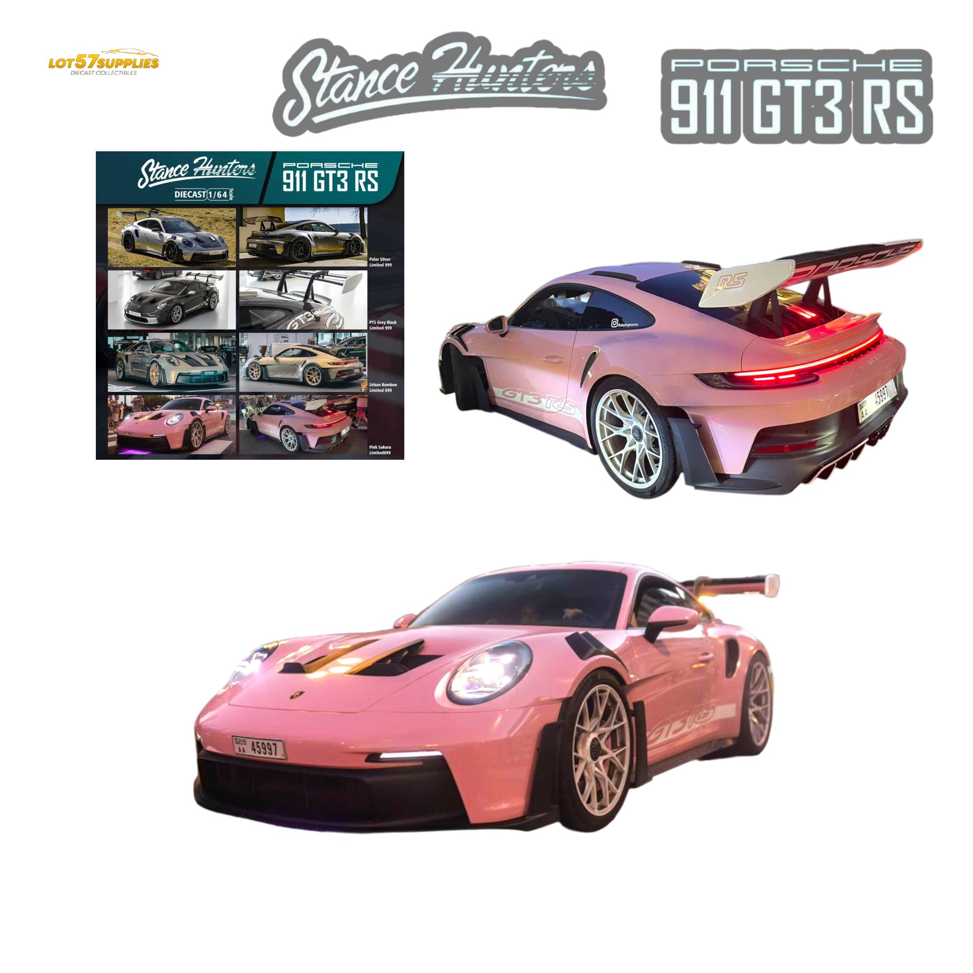 (Pre-Order) Stance Hunters Porsche 911 GT3 RS (992) - Pink Sakura 1:64