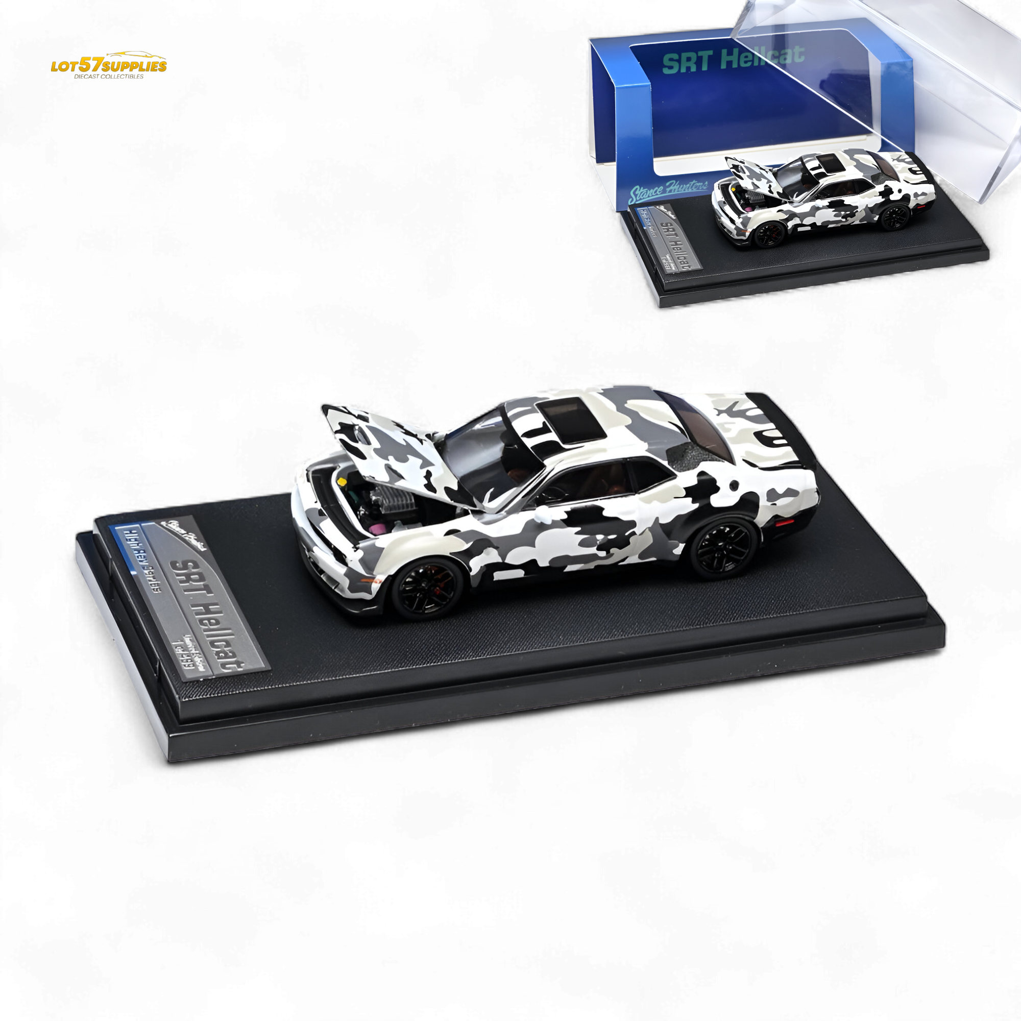 (Pre-Order) Stance Hunters Dodge Challenger SRT Hellcat M90 Arctic Camo White Blue - White Blue 1:64 Main image