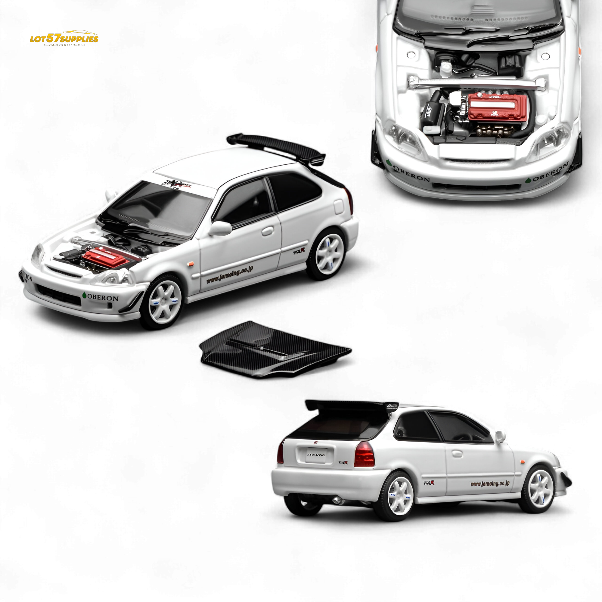 (Pre-Order) Motorhelix Honda Civic Type R (EK9) - J's Racing Livery White 1:64 Main image