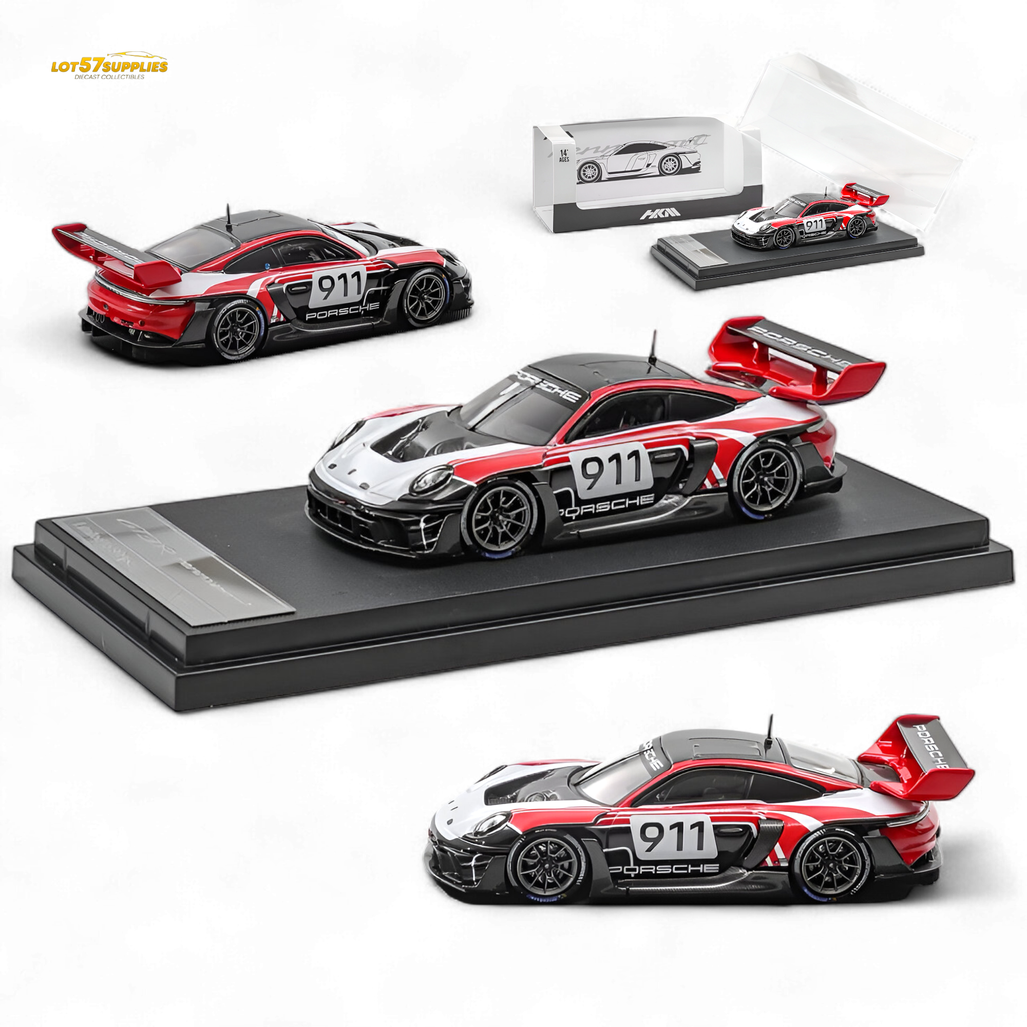 (Pre-Order) HKM 911 GT3 R Rennsport - Red-White #911 1:64 Main image
