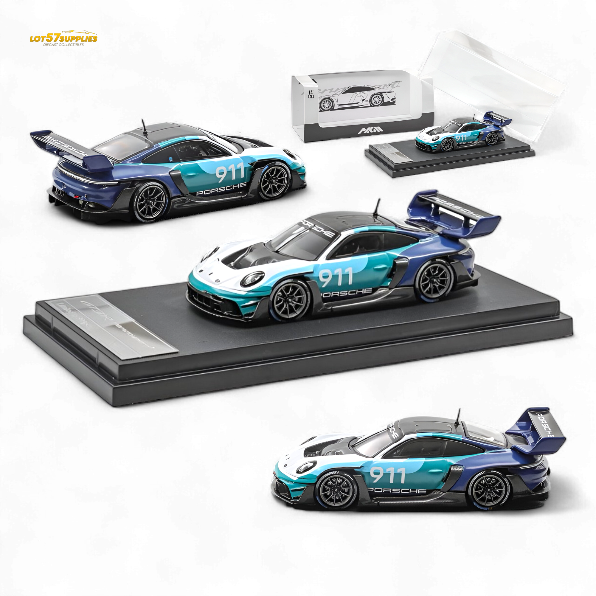 (Pre-Order) HKM 911 GT3 R Rennsport - Blue-White #911 1:64 Main image