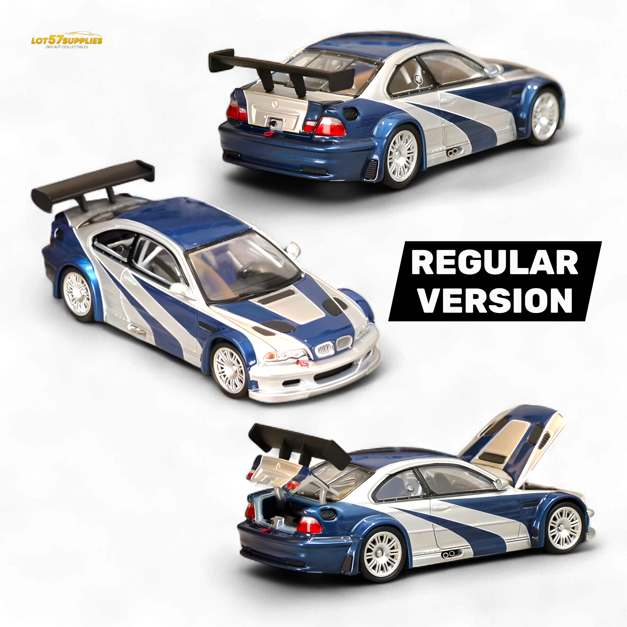 (Pre-Order) Ghost Player BMW E46 M3 GTR - Silver Blue Classic NFS Livery 1:64