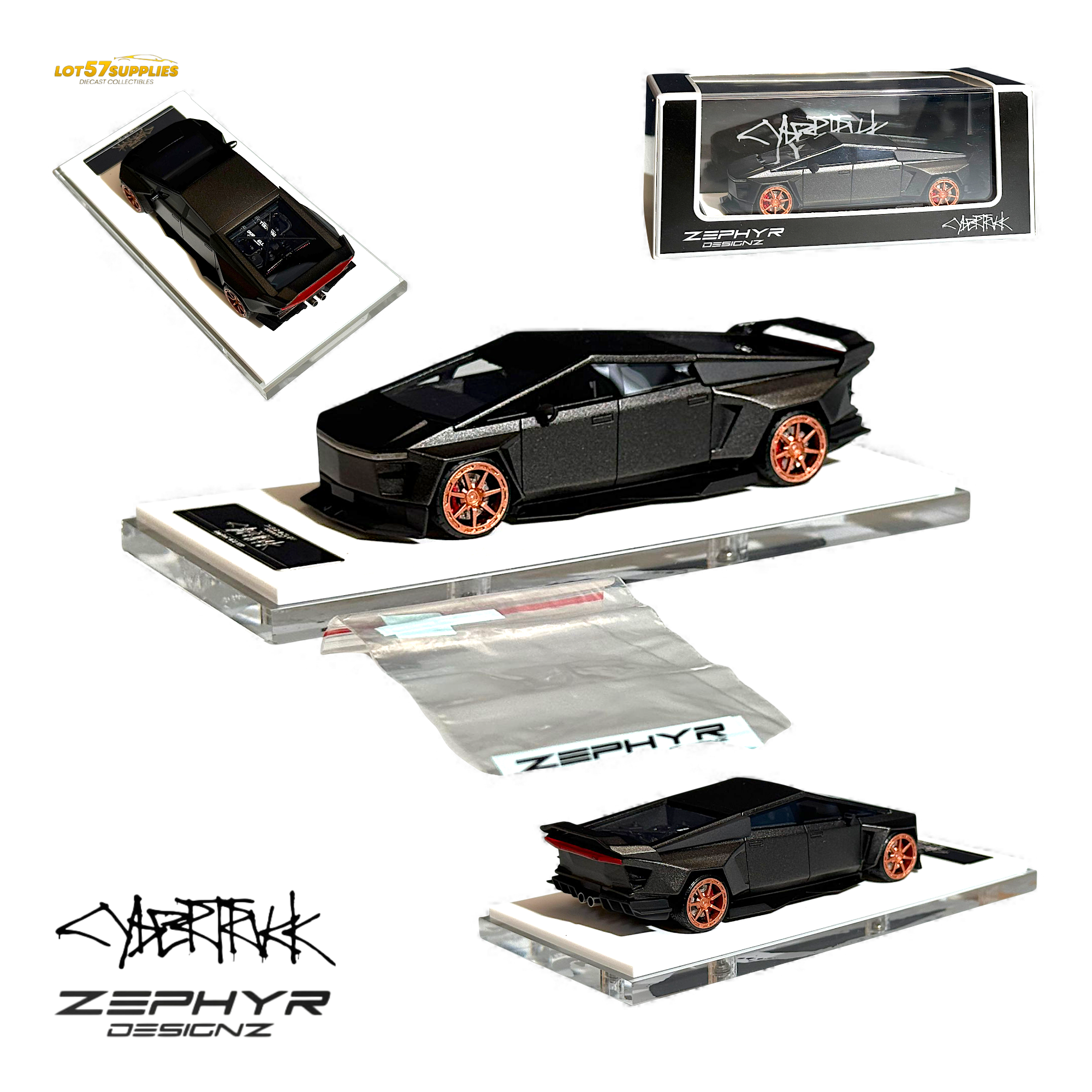 Error404 Tesla Cybertruck Custom Widebody Lowered - Matte Gray 1:64 Main image