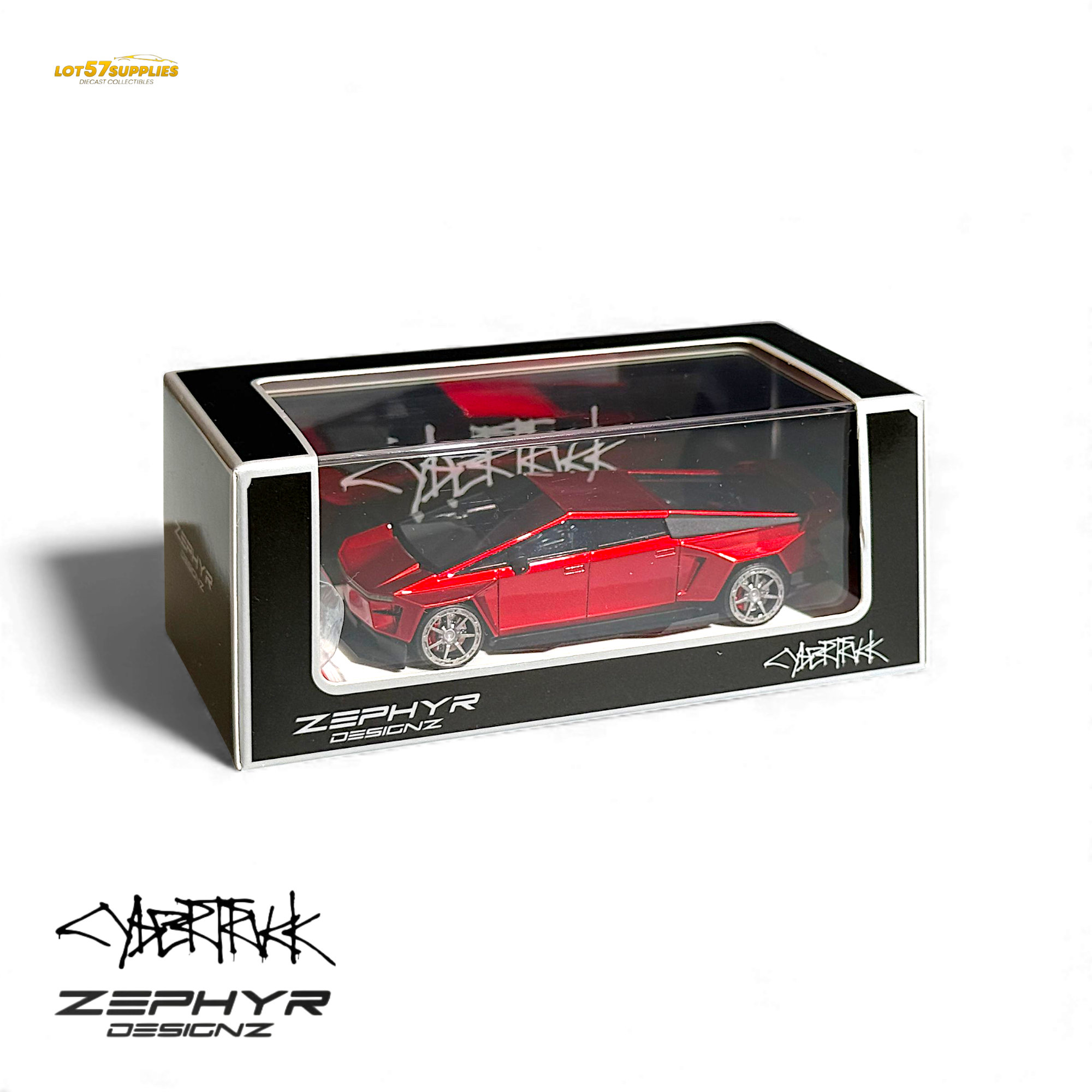 Error404 Tesla Cybertruck Custom Widebody Lowered - Metallic Red 1:64